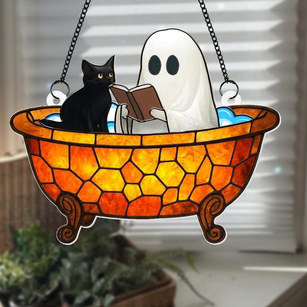 Halloween Ghost Cat Window Hanging Sun Catcher