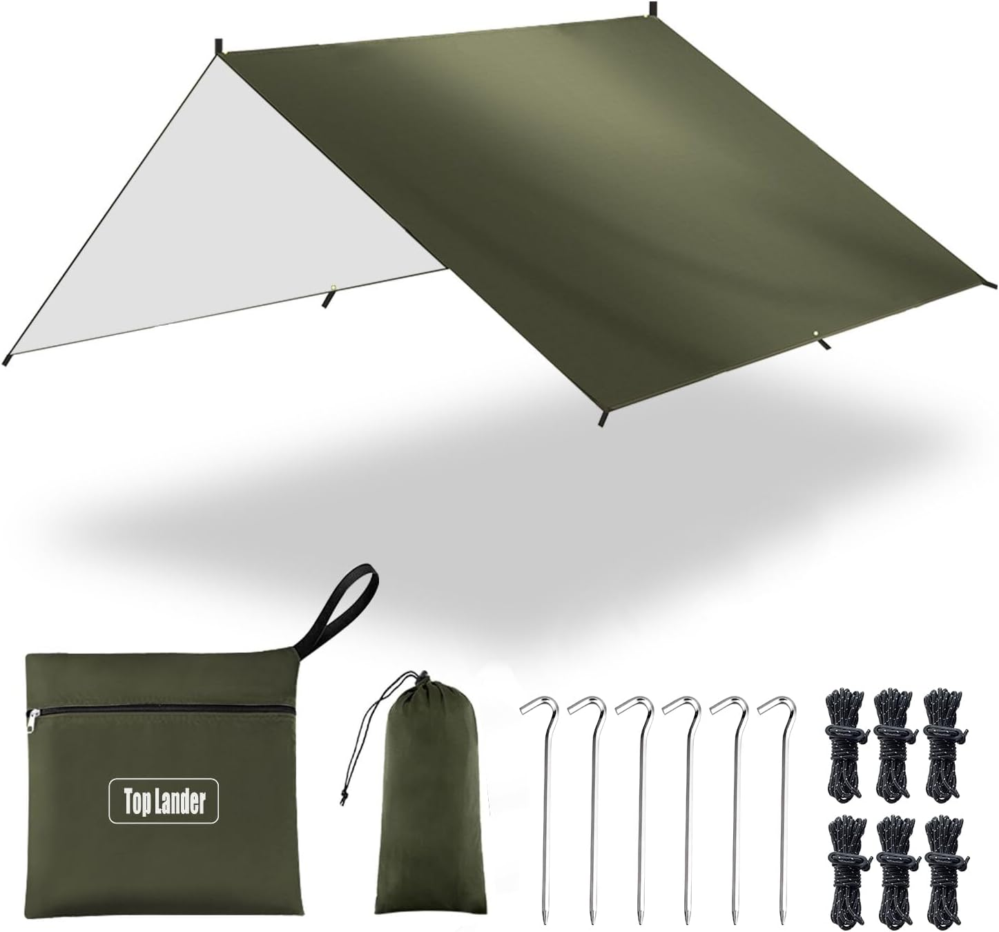 Large Waterproof Camping Tarp Tent Shelter Lightweight Backpacking Hiking Hammock Rain Fly Sun Shade (3X3M Olive Green)