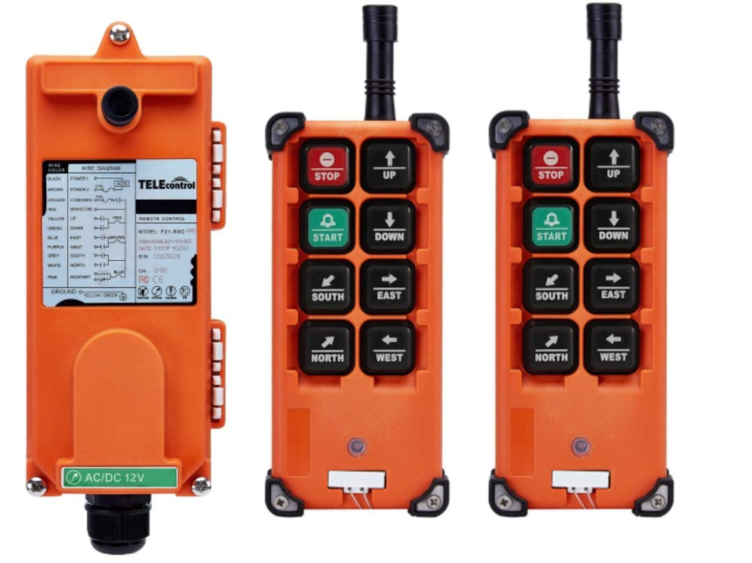 F21-E1B Hoist Crane Industrial Remote Control Wireless Transmitter Push Button Switch Channel (AC/DC 12V 2 Transmitter + 1 Receiver)