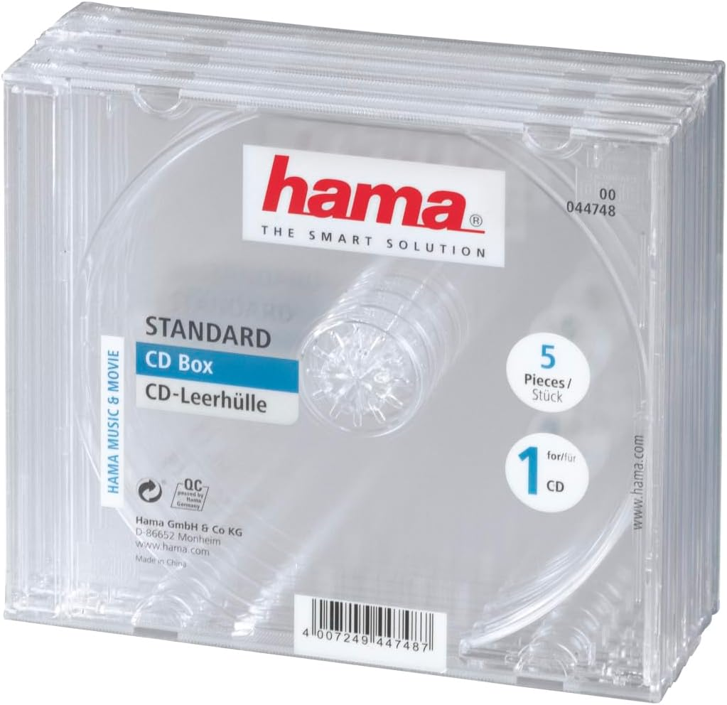 Hama Jewel CD Disc Cases (Pack of 5) | Protective CD/DVD Cases | Transparent