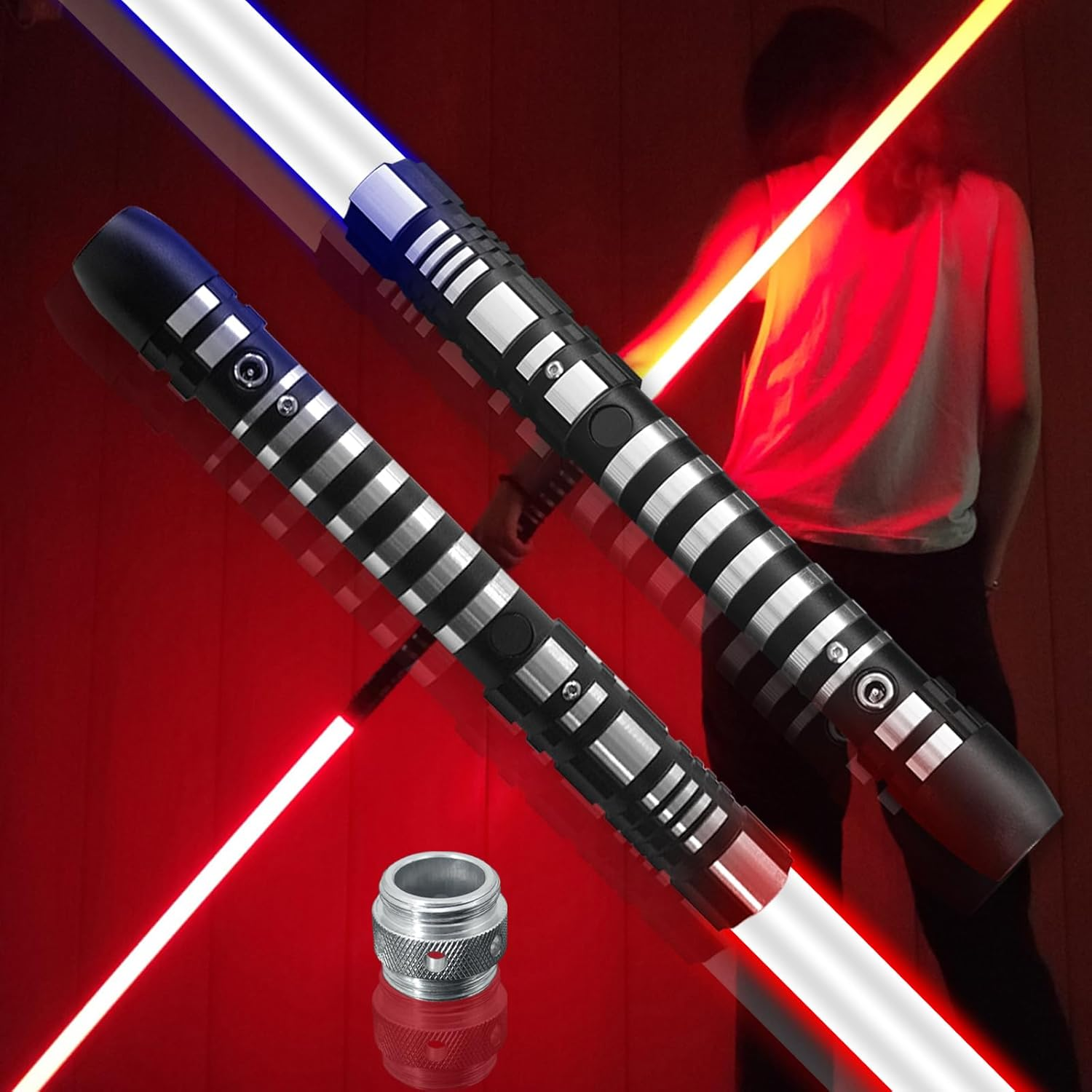 2-In-1 Duel Lightsaber,Dueling Light Saber,Length 78 Inch,16 Colors and 4 Modes Sound,Detachable,Rechargeable for 8-14 Kids and Adults Gift (Black)