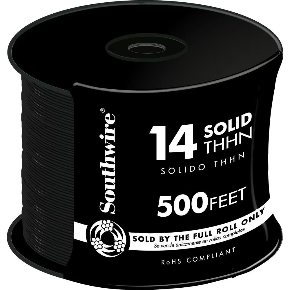 500 Ft. 14-Gauge Black Solid CU THHN Wire