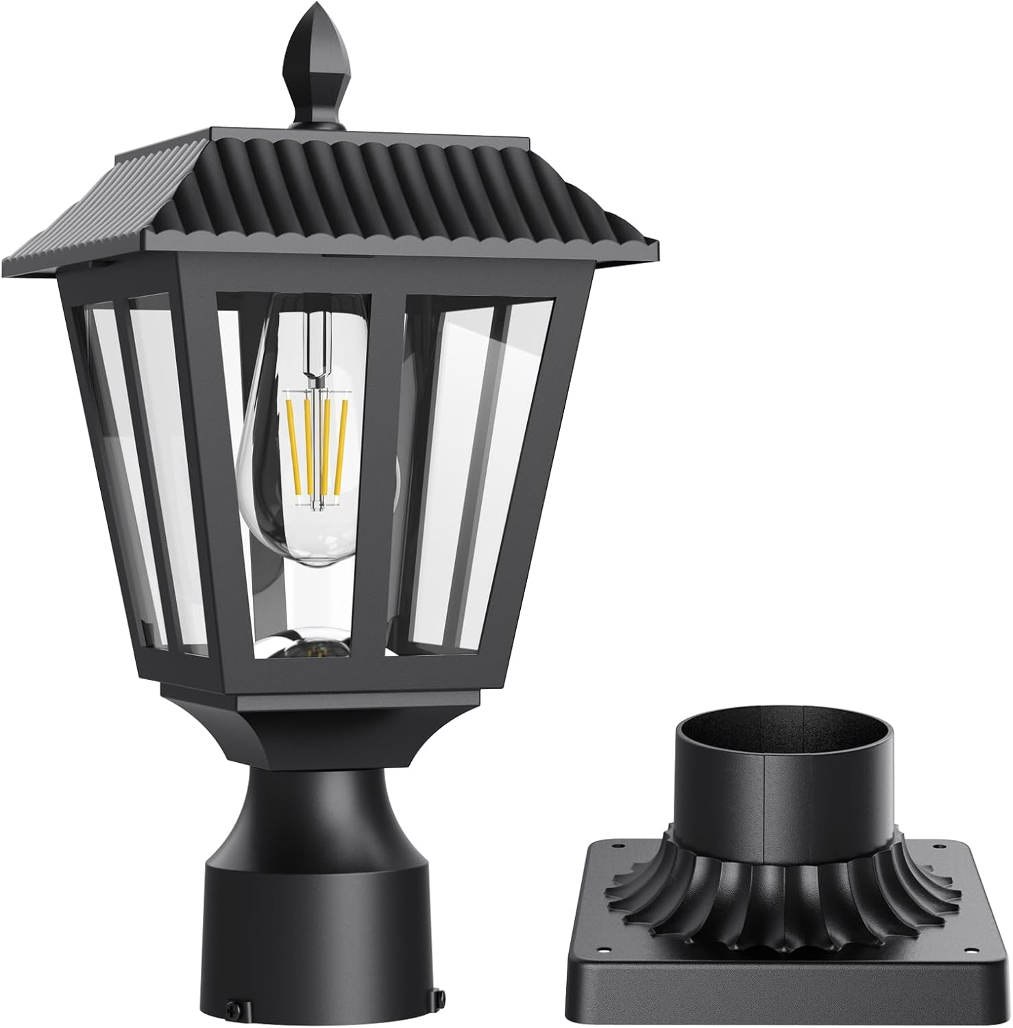 Greluna Solar Post Lights, Dusk to Dawn Solar Lamp Post Light with Pier Mount Base, Post Lights Outdoor Waterproof for Garden Yard Landscape Pole Pillar (Cool White)