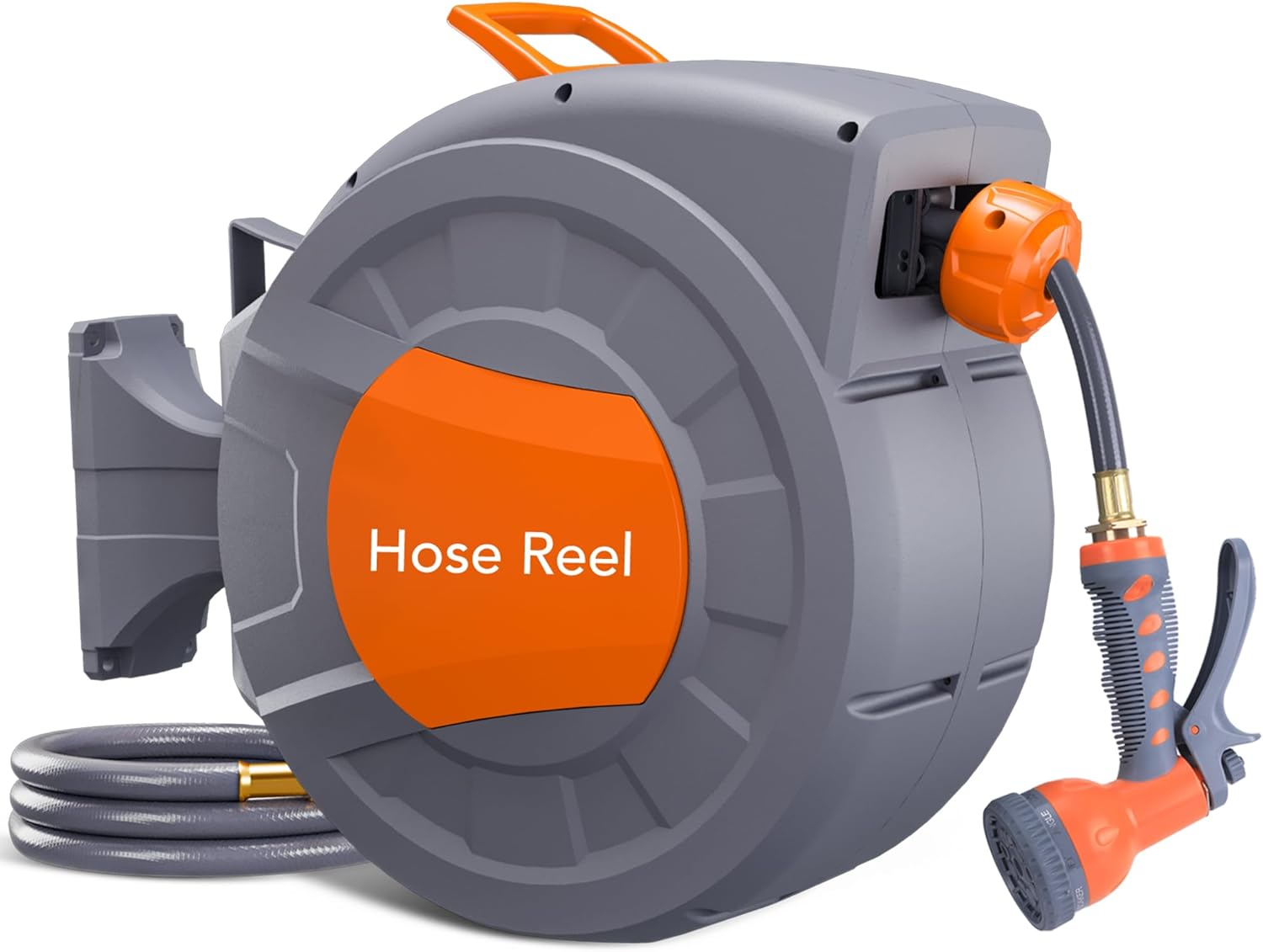 GAOMON Retractable Garden Hose Reel - 1/2 in X 72 Ft, Wall Mounted, 9-Function Sprayer, Any Length Lock, 180° Swivel, Automatic Slow Rewind