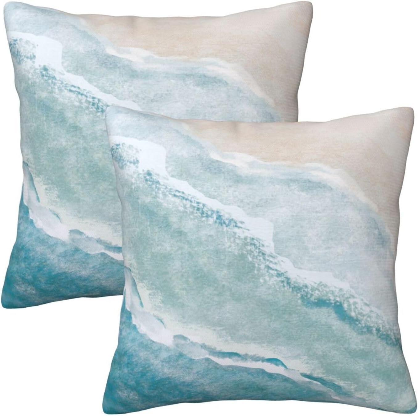 Beach Watercolor Blue Sea Ocean Throw Pillow Cover 18x18 in Set of 2 Cushion Modern Farmhouse Pillow Covers Soft Pillow Cases for Couch Sofa Living Room Outdoor Home Decor