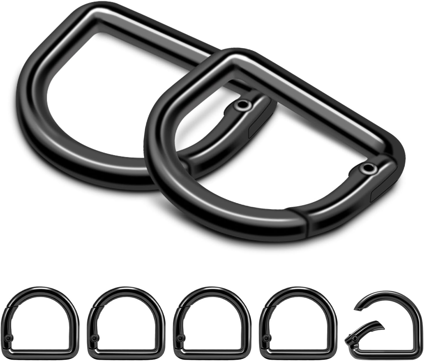 10Pcs Small D Ring Carabiner Clips, Metal Tiny Keychain Spring D Rings Hook for Car Keyring, Backpack Clips, Webbing Buckle, Paracord Keyrings, Dog Tag Clip, Purse Chain Hardwa (Gunblack)