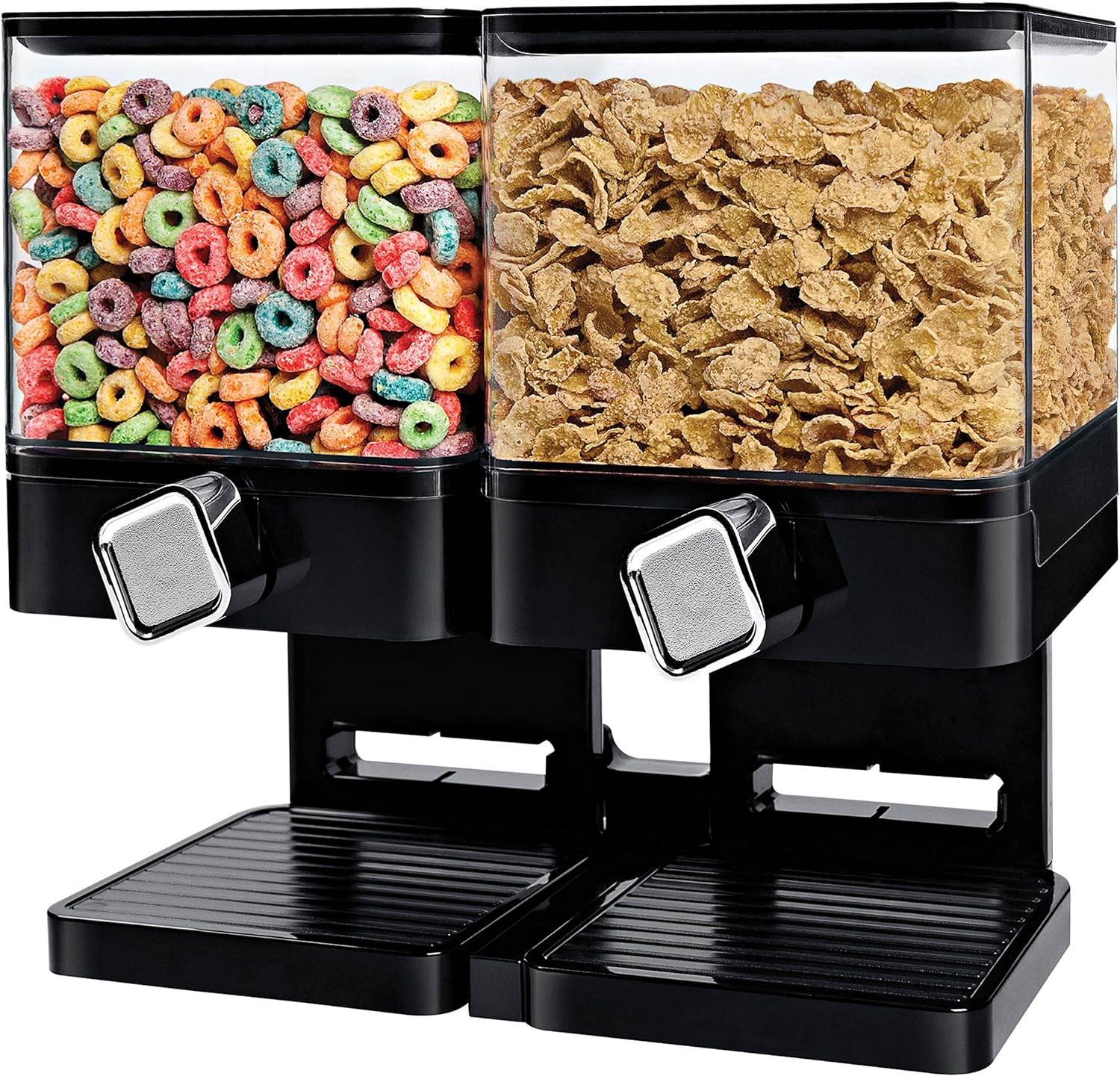 Compact Dry Food Dispenser, Dual Control, Black/Chrome