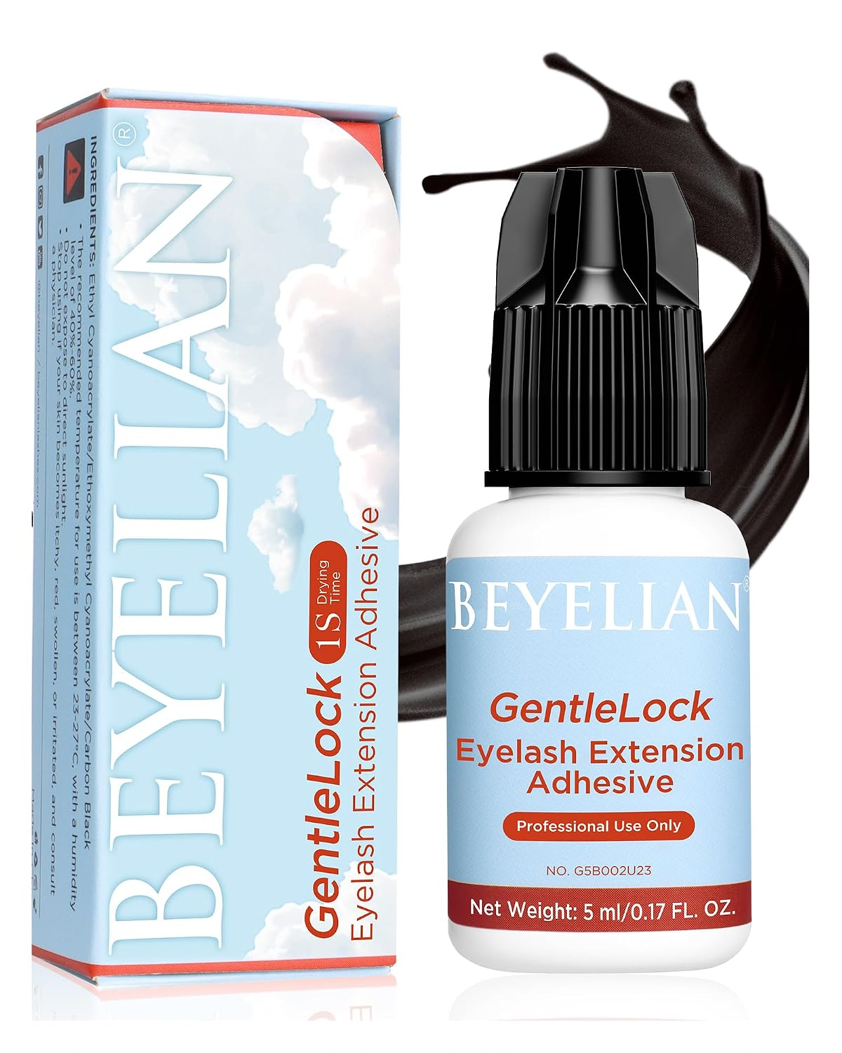 Sensitive Eyelash Extension Glue, 1 Sec Dry Lash Extension Glue No Irritation Waterproof Long Lasting Strong Hold Adhesive Professional Use Only 0.17Fl.Oz/5Ml (B02)