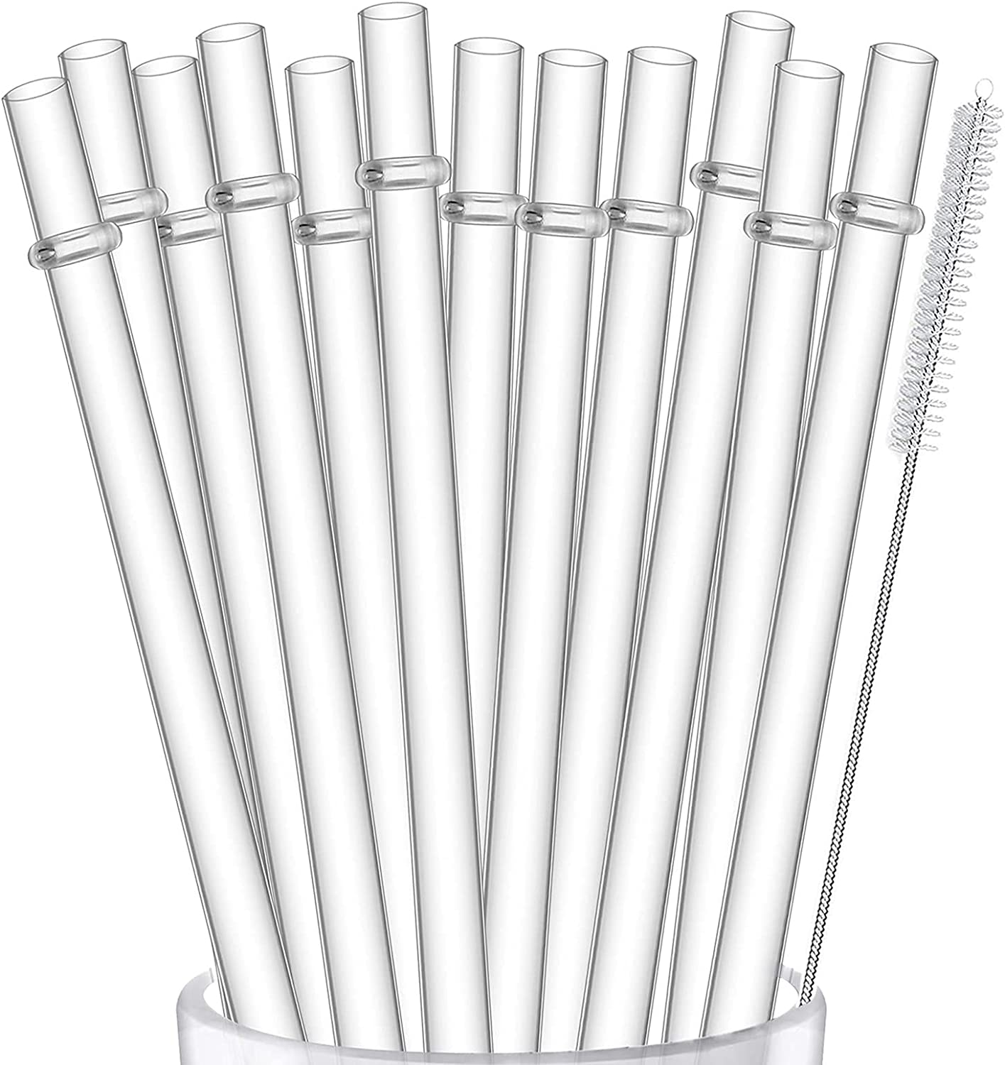 ALINK 12-Pack Reusable Hard Plastic Clear Straws, 10.5 in X 0.3 in Tumbler 