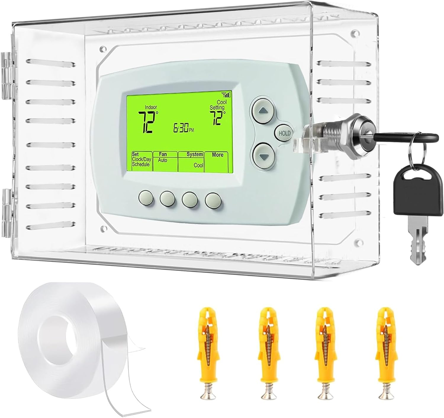 Universal Thermostat Lock Box with Key,Clear Large Thermostat Cover for Thermostat on Wall,Thermostat Guard Fits Thermostats 6.3H X 4.4W Inches or Smaller