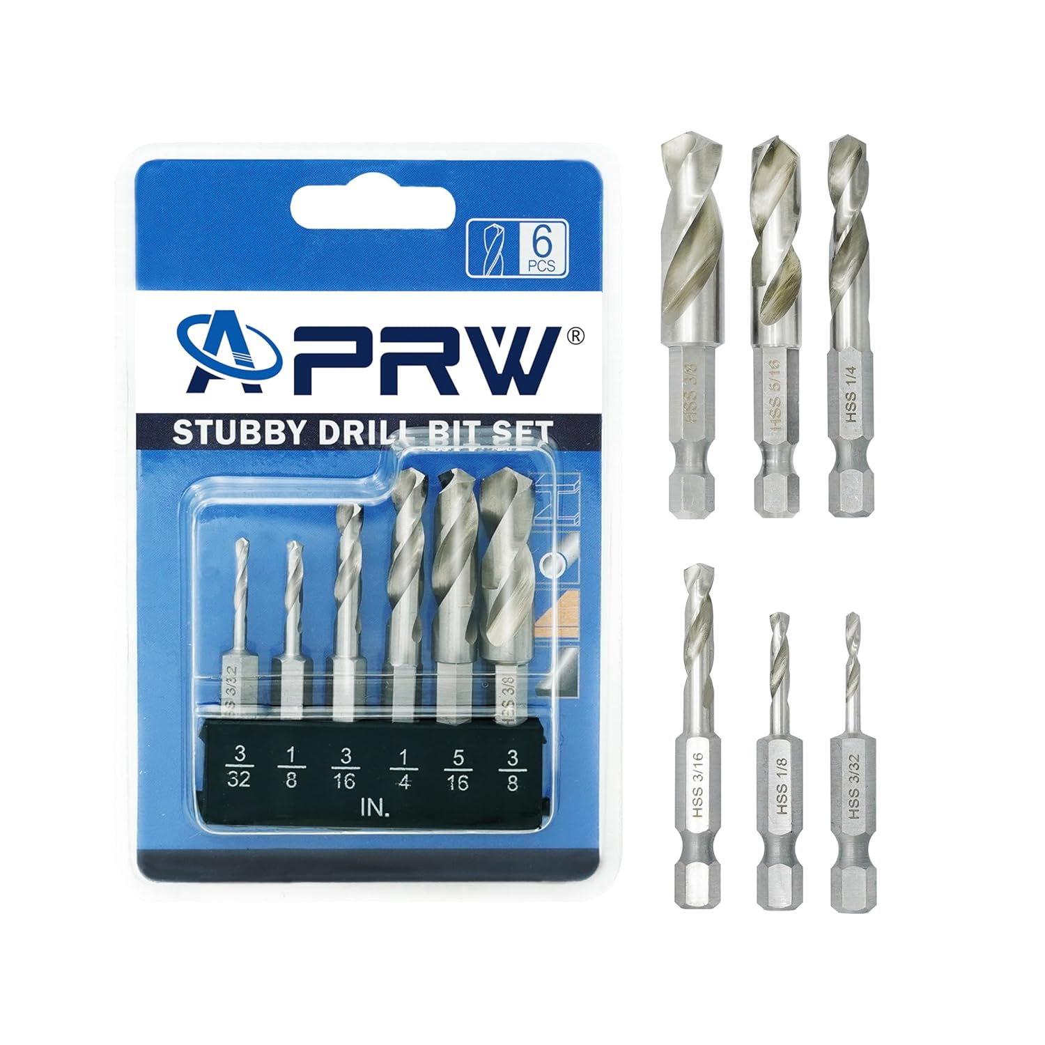 Stubby Drill Bit Set for Metal,6 pcs 1/4