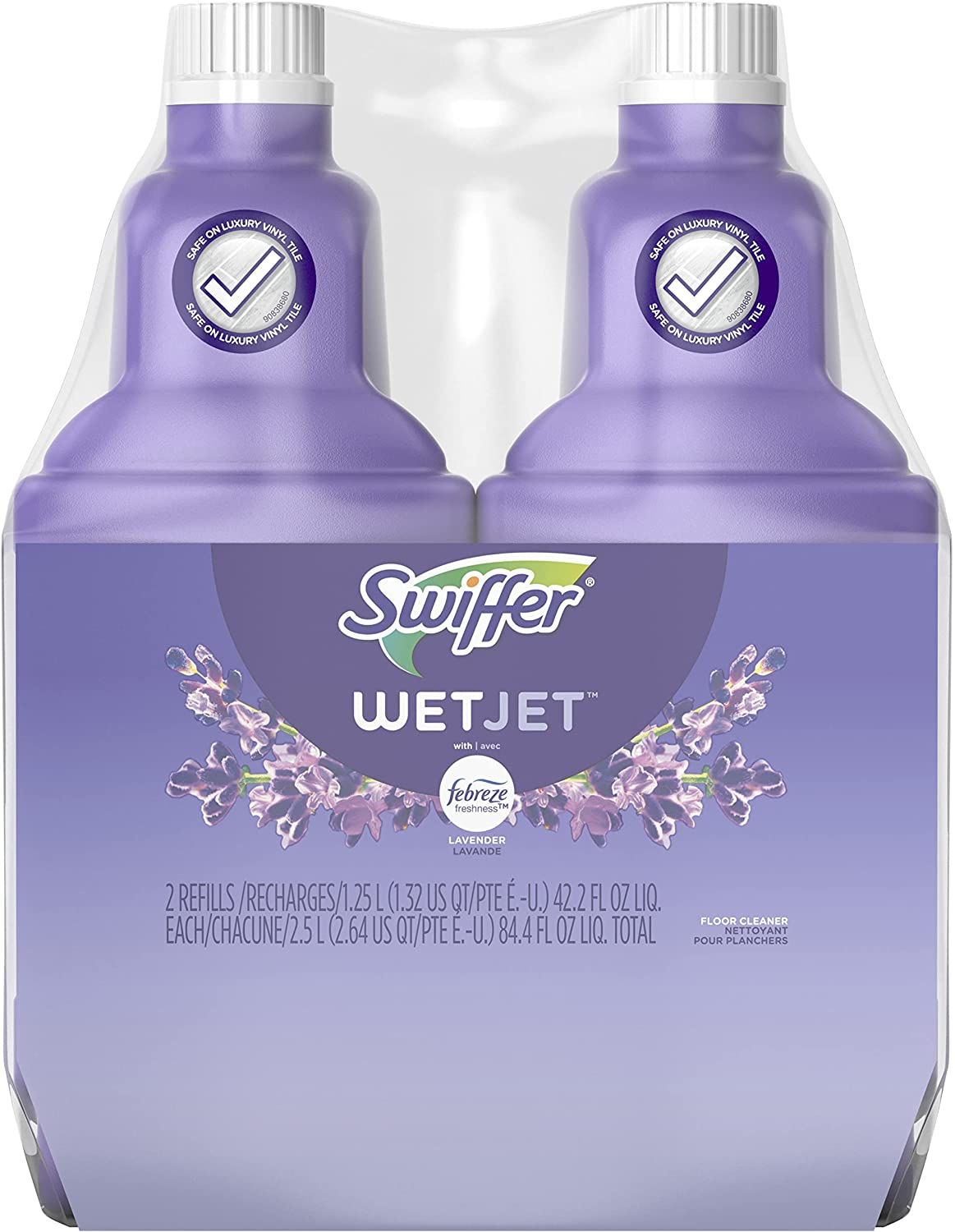 Wetjet Multi-Purpose Floor Cleaner Solution with Febreze Refill, Hardwood Floor Cleaner, Lavender Scent, 1.25 Liter -42.2 Fl Oz (Pack of 2)