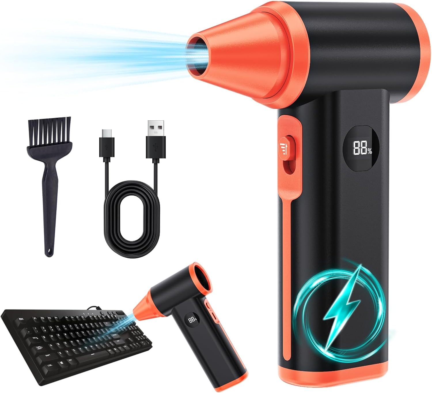 Aire Comprimido Electrico 130000RPM Soplador Inalambrico PC Auto Hogar Naranja