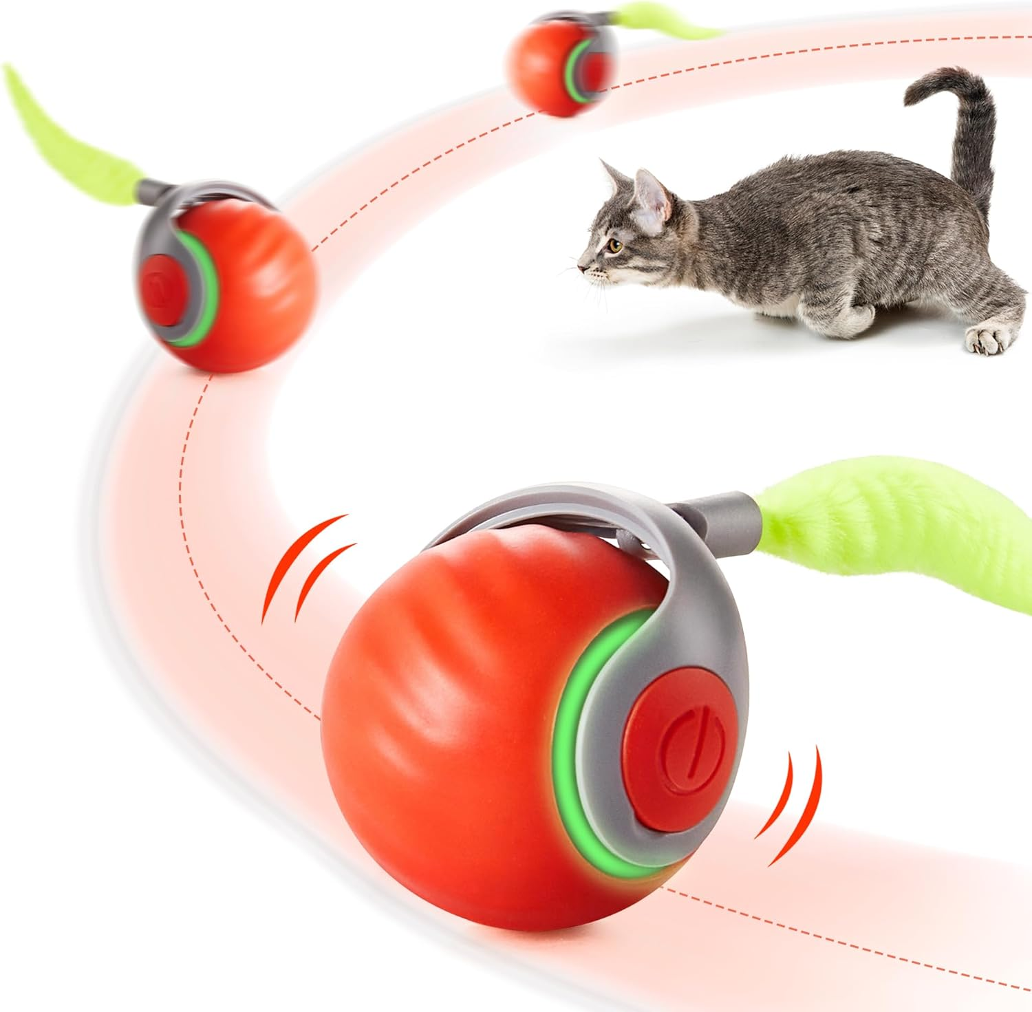 Potaroma Moving Ball Cat Toys with Feather Tail, Rechargeable 2025 New Interactive Ball for Indoor Cats Exercise, Smart Interactive Kitten Rolling Ball, Orange