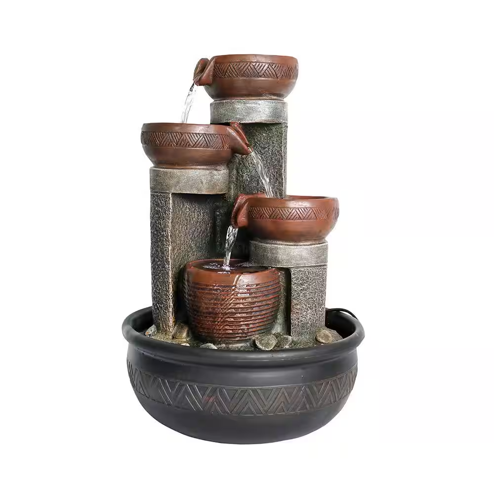15.7 In. Resin Indoor Water Fountain 4-Step Relaxation Feng Shui Tabletop Fountain with LED Lights