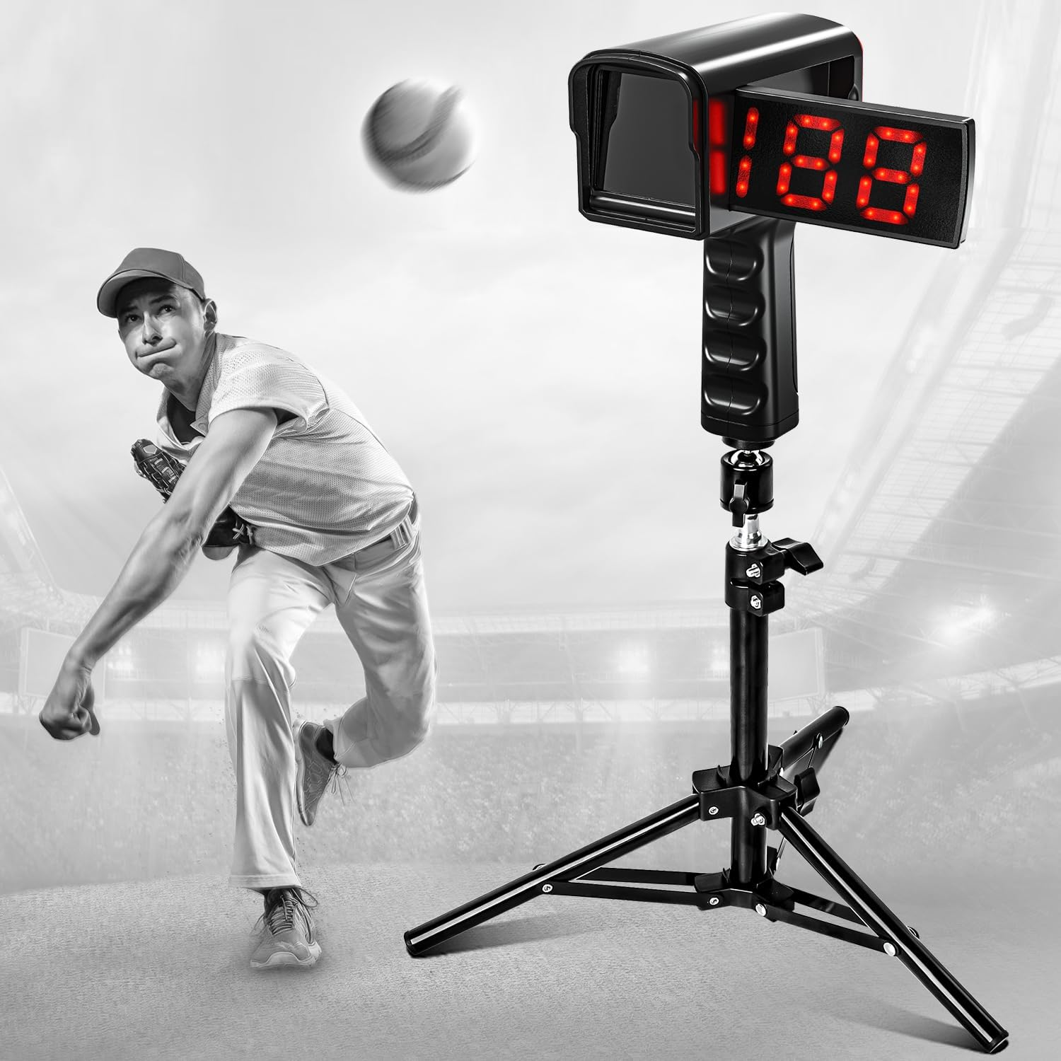 Baseball Radar Gun with Tripod,Led+Lcd Larger Display, Speed Radar Gun for Baseball Softball,Handheld or Hand Free Speed Sensors Baseball Speed Training Equipment for All Baseball Players