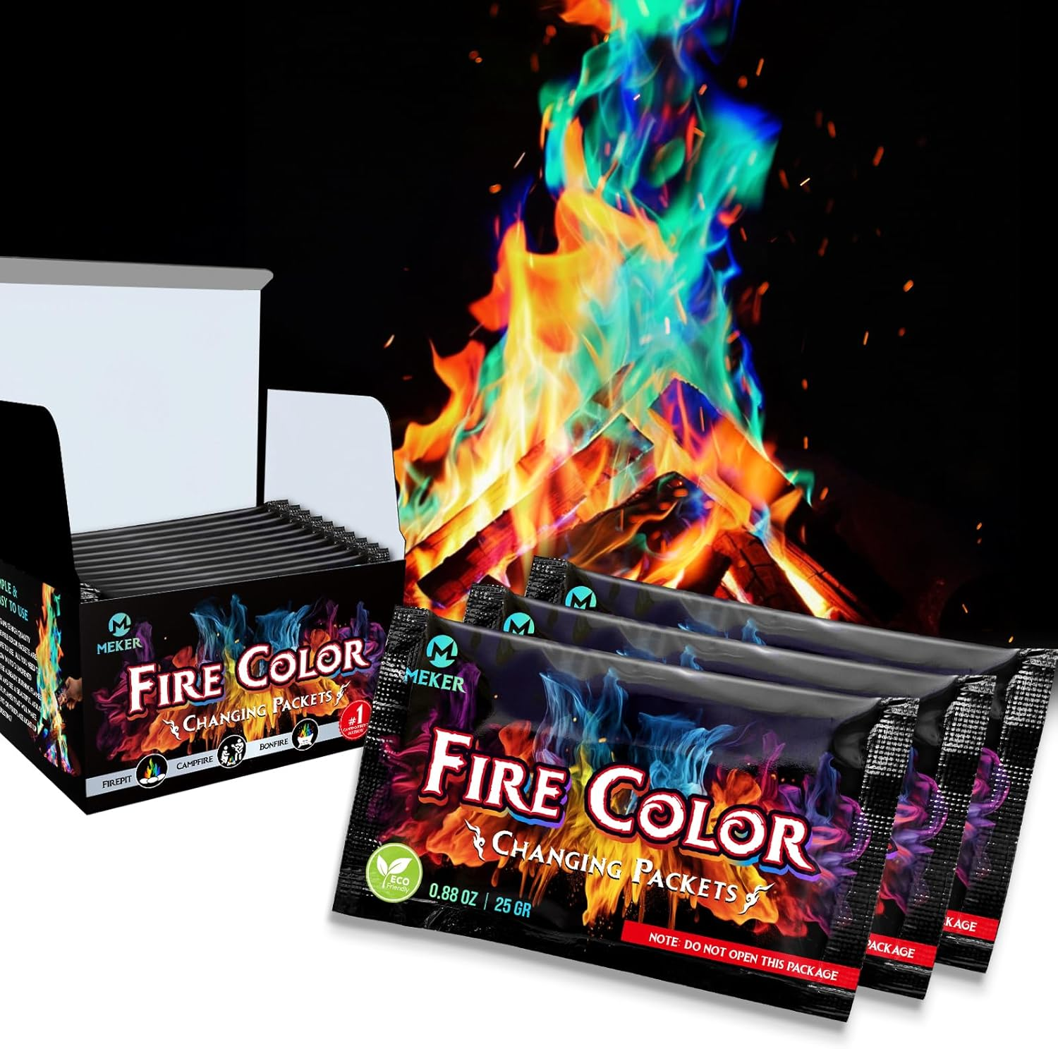Fire Color Changing Packets - Fire Pit, Campfires, Outdoor Fireplaces, Bonfire - Fire Color - Perfect Fire Camping Accessories for Kids & Adults (12 Pack)