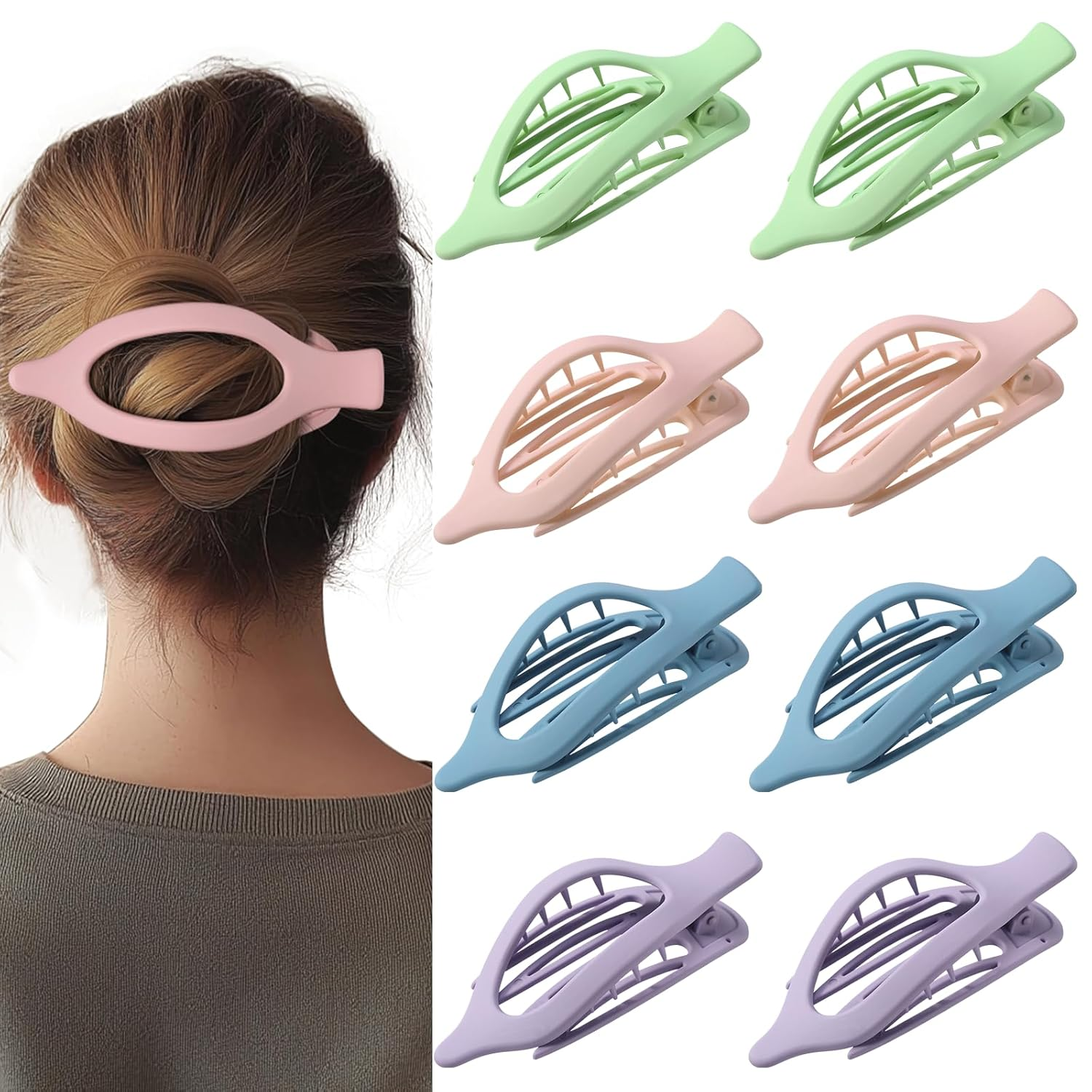 8 Pack Pastel Flat Hair Clips for Girls – Cute Matte Claw Clips in Pink, Blue, Green, Purple, Soft Color Aesthetic Hair Accessories, Non-Slip Barrettes Gift for Teen or Preppy Style