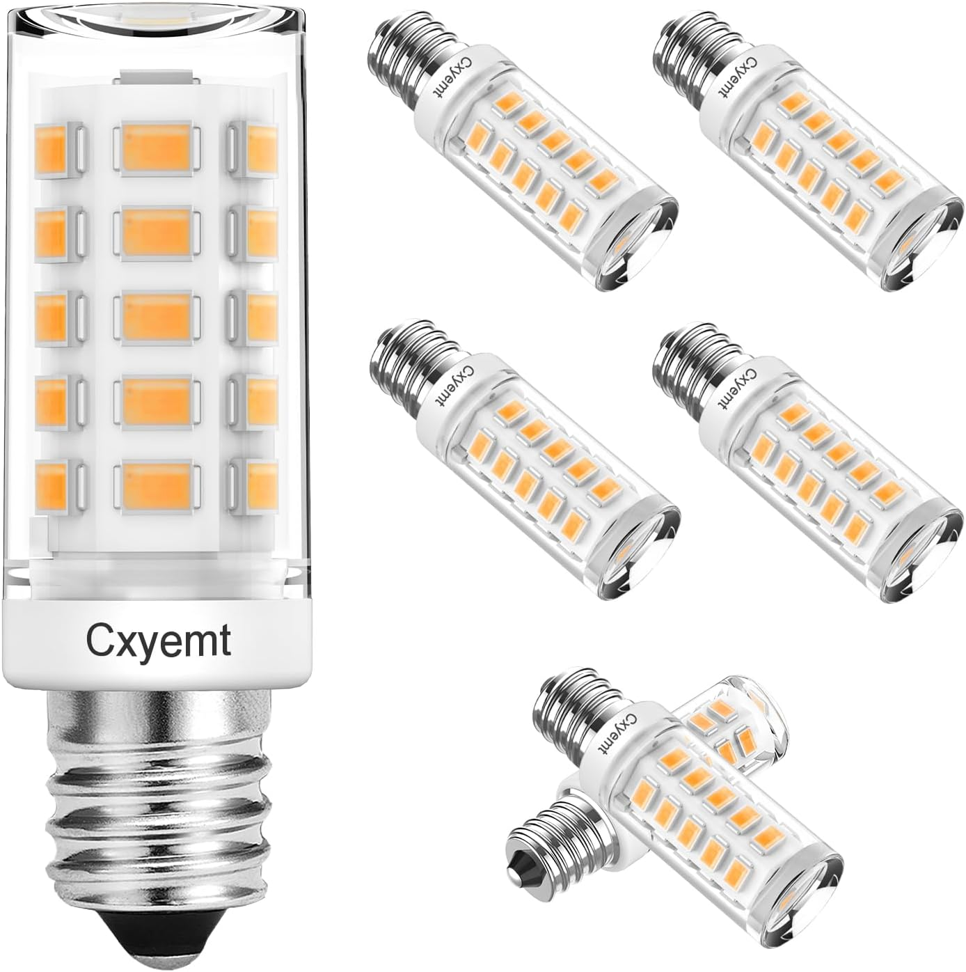 E12 LED Bulb 3000K Warm White, 4W Equivalent 40 Watt, E12 Small Base Candelabra LED Bulbs, AC120V, 400Lm, Non-Dimmable, Non Flicker, T4 LED Light Bulbs for Chandelier, Ceiling Fan, 6 Pack