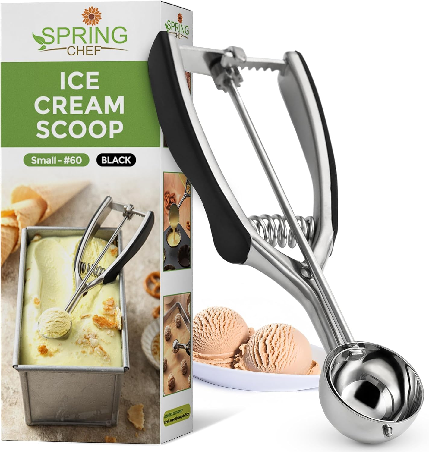 Small 1 Tablespoon Stainless Steel Cookie Scoop for Baking - Multifunctional #60 Cookie Dough Scoop with Trigger Release - Kitchen Scooper for  - Dishwasher Safe Melon Baller - Black