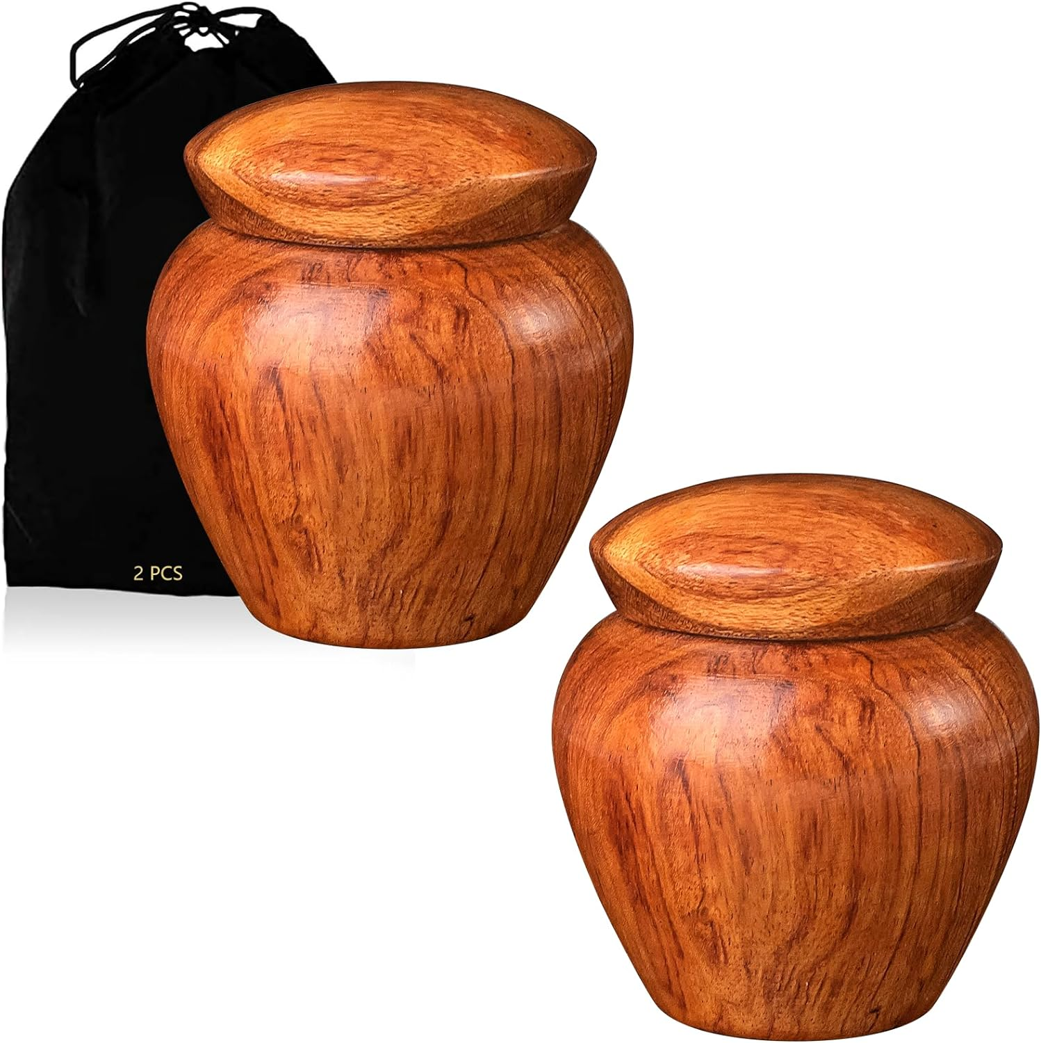 2 Packs Wooden Small Urns for Human Ashes Keepsake, Mini Urns for Ashes, Cremation Urns for Human Ashes Adult Male Female Pet,Keepsake Wood Urns with Velvet Bag