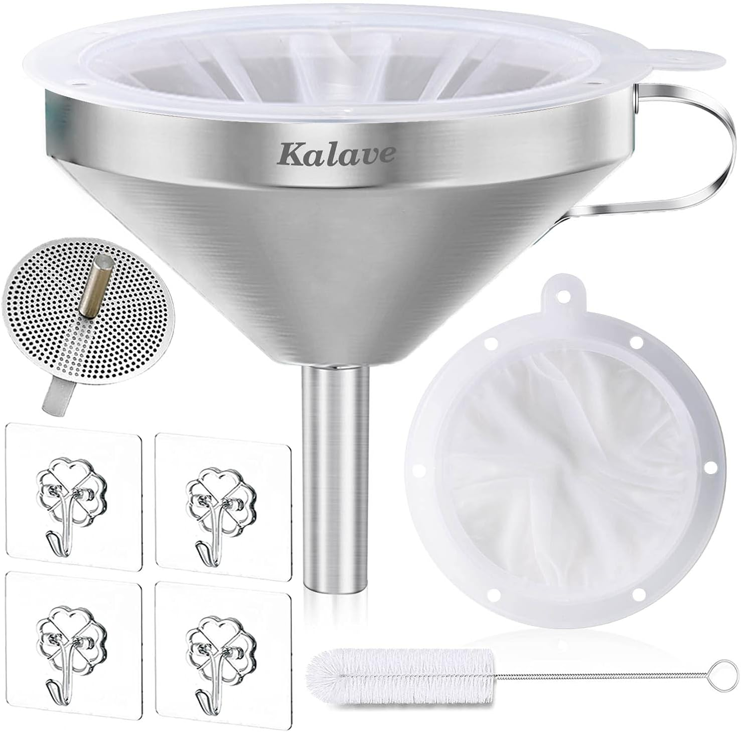 Stainless Steel Kitchen Funnel w/ Strainer & 200 Mesh Filter for Oil Juice Wine