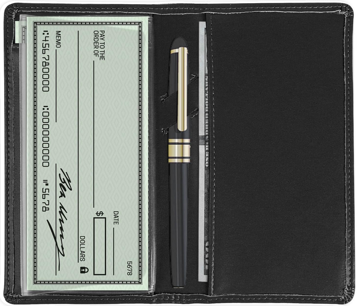 Sanlykate Leather Checkbook Cover for Men and Women, RFID Blocking Check Book Case Card Holder with Free Divider, Standard Register Duplicate Checks with Pen Inserts