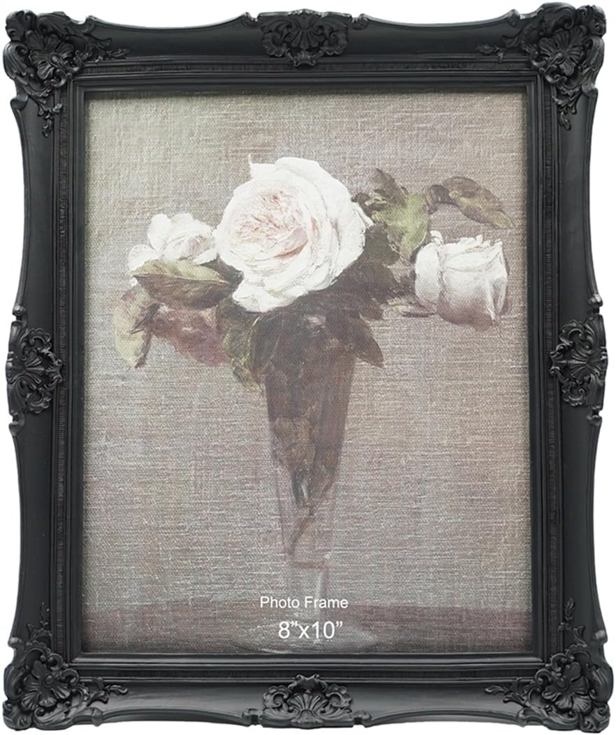 8X10 Vintage Picture Frame Antique Ornate Black Photo Frame, for Table Top and Wall Display, Decorative Floral Design Retro Home Decor, Photo Gallery Art