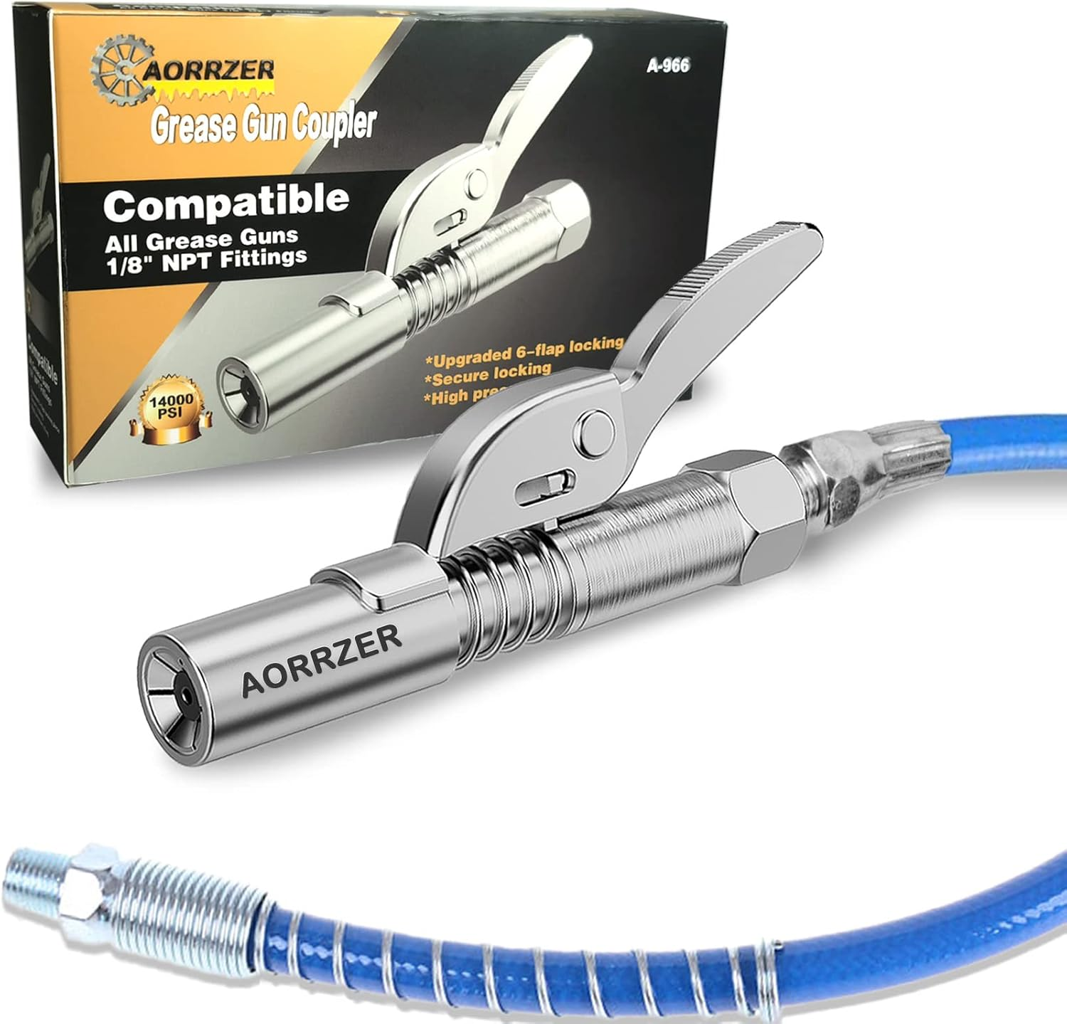 Grease Gun Coupler, Strong Lock on Greases Gun Couplers, 12000 PSI Quick Release Grease Coupler with 12