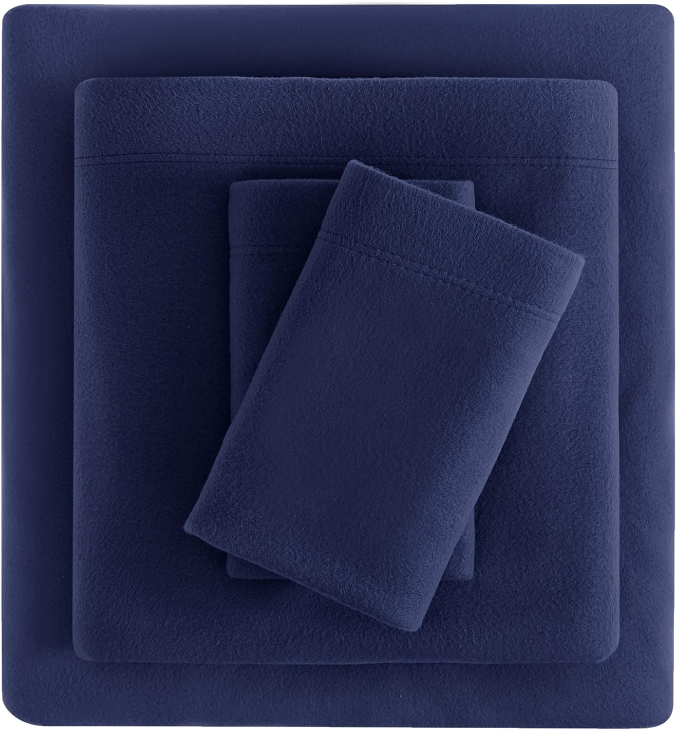 Plush Micro Fleece Queen Bed Sheet Set - Soft Fuzzy Polar Fleece Velour Velvet Sheets - Extra Warm Winter Fleece Bed Sheets with Deep Pocket - Navy - Queen