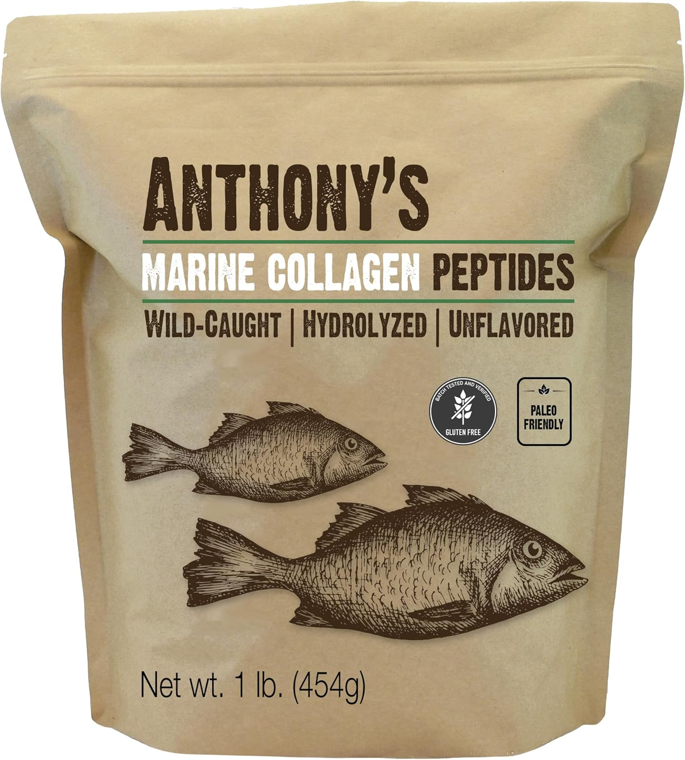 Hydrolyzed Marine Collagen Peptides, Gluten-Free, Paleo and Keto Friendly, Unflavored, 1-Pound