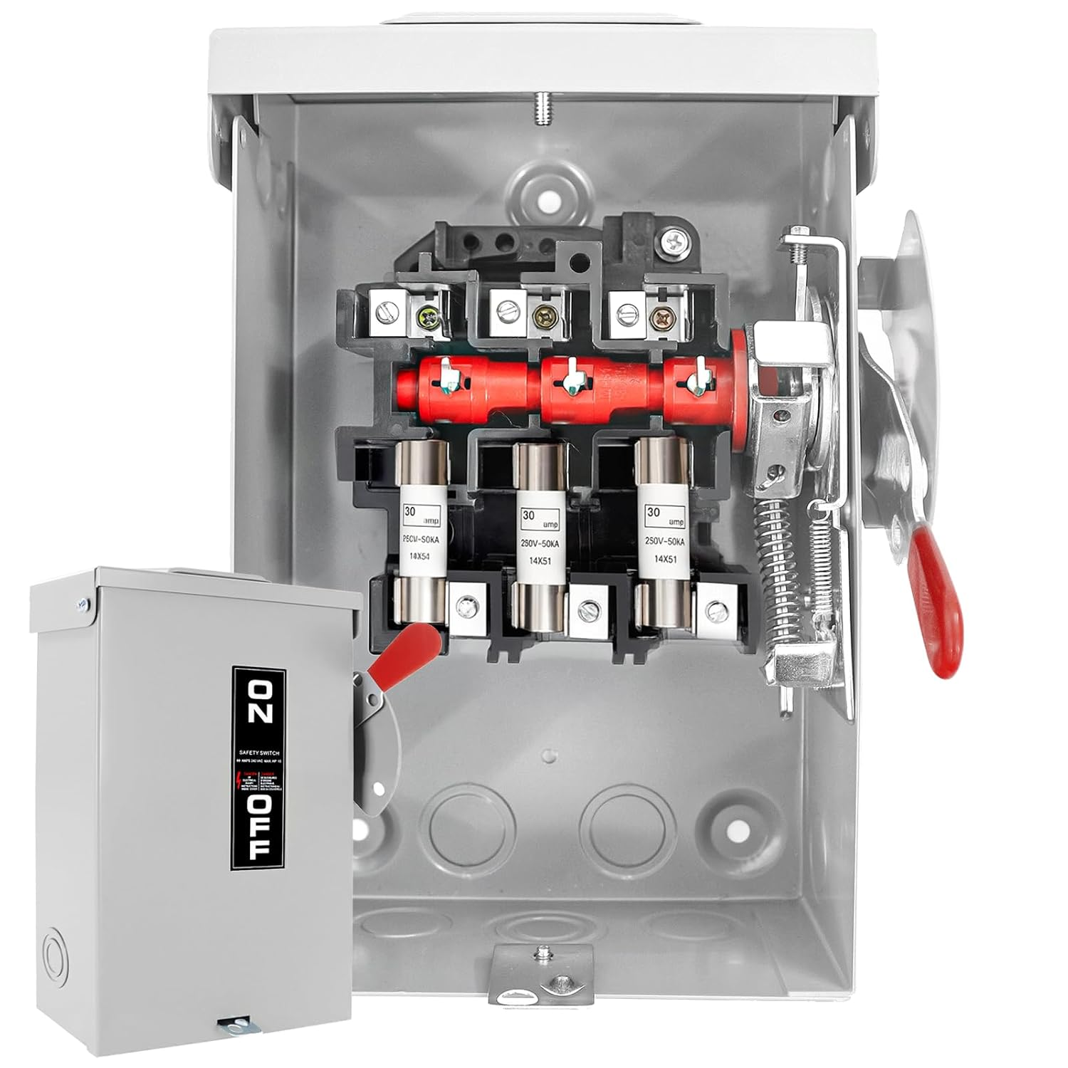 3P 30Amp Fusible Disconnect Switch, 120V/240V Heavy Duty Safety Switch, NEMA 3R Rated, for Outdoor/Indoor Use