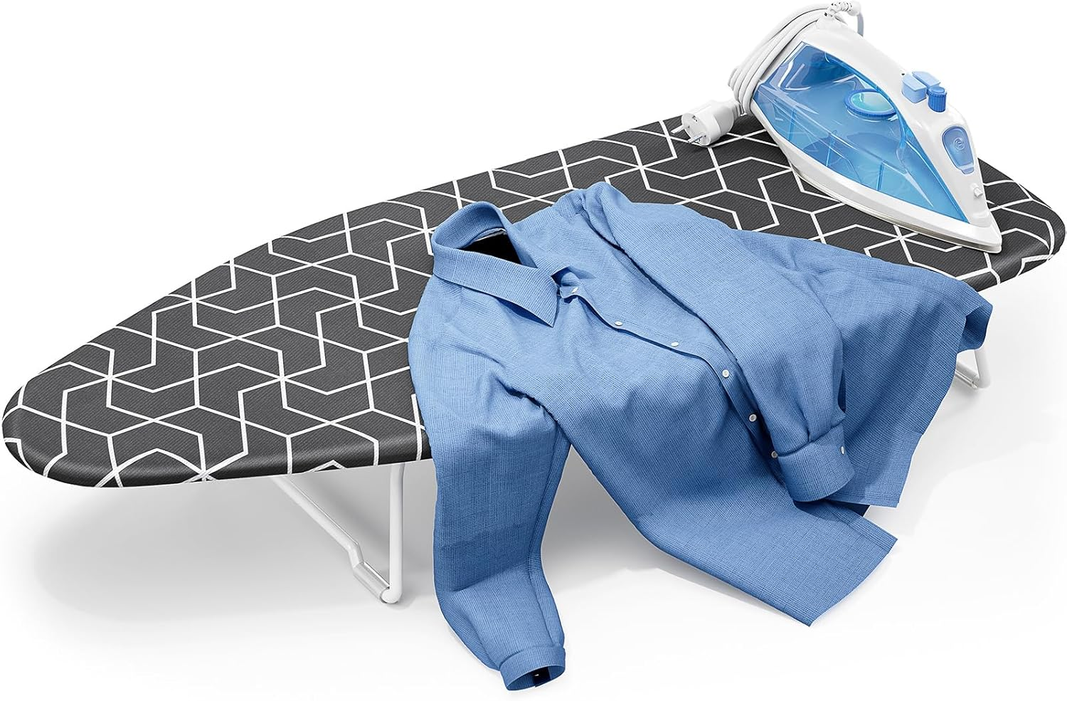 Small Ironing Board Tabletop with Heat Resistant Cover, Compact Mini Ironing Board with Metal Mesh Frame,For Dorm,Apartment and Travel, Hook for Hanging, Iron Board 12X30, Iron Table Stand Dark Gray