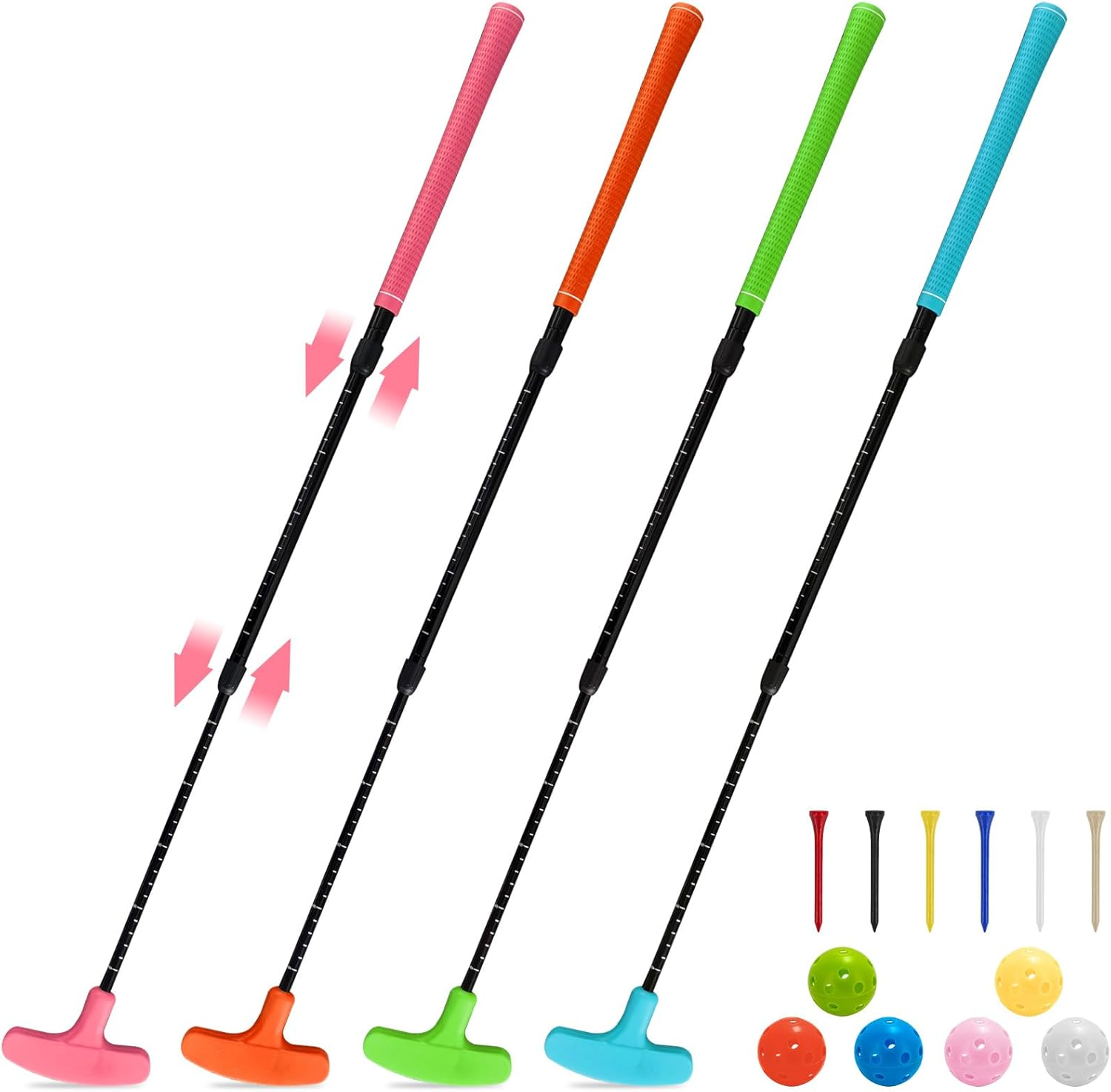 4 Pack Multicolor Golf Putters Set with 6 Practice Balls, Adjustable Length Two-Way Putter for Right/Left Handed, Golf Clubs for Men'S Women'S Kids, Indoor Outdoor Use