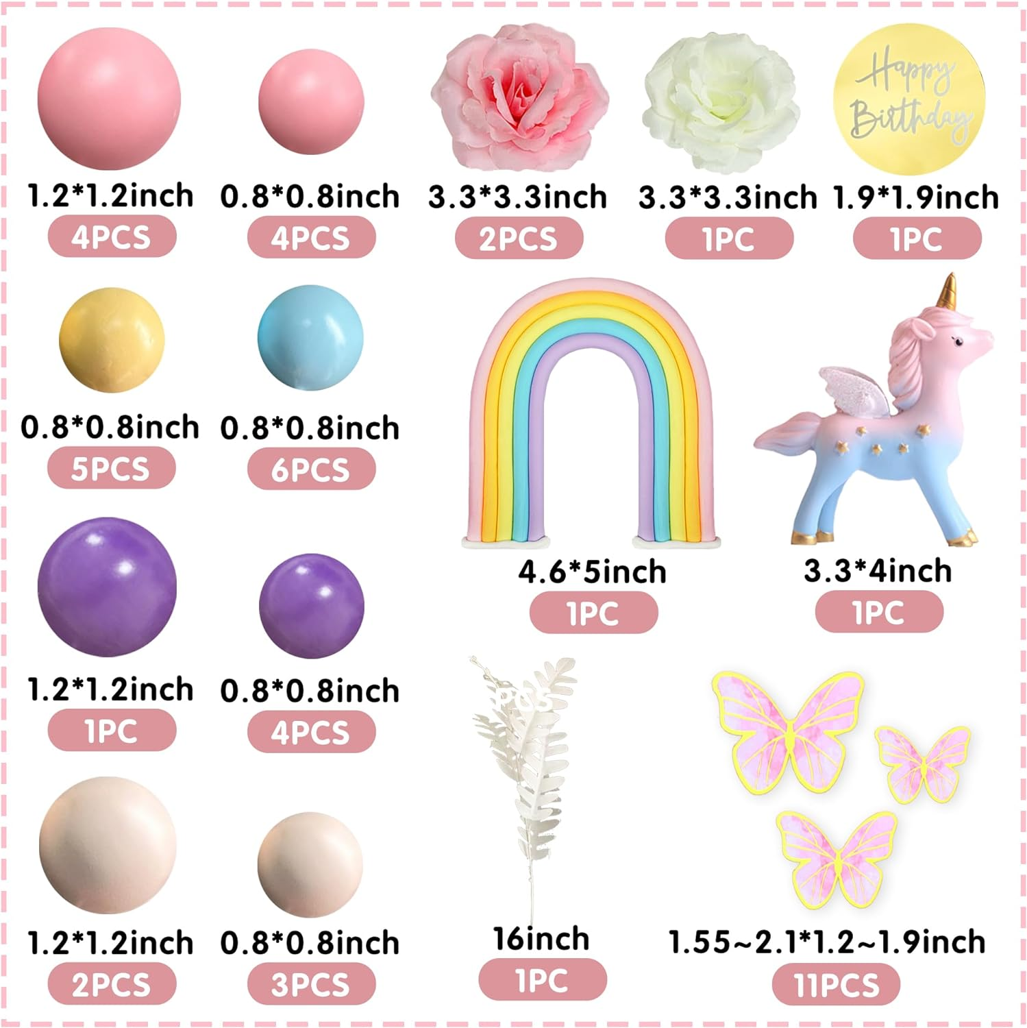 47 PCS Unicorn Cake Topper Unicorn Rainbow Cake Decorations with Rainbow Butt... - Picture 3 of 16