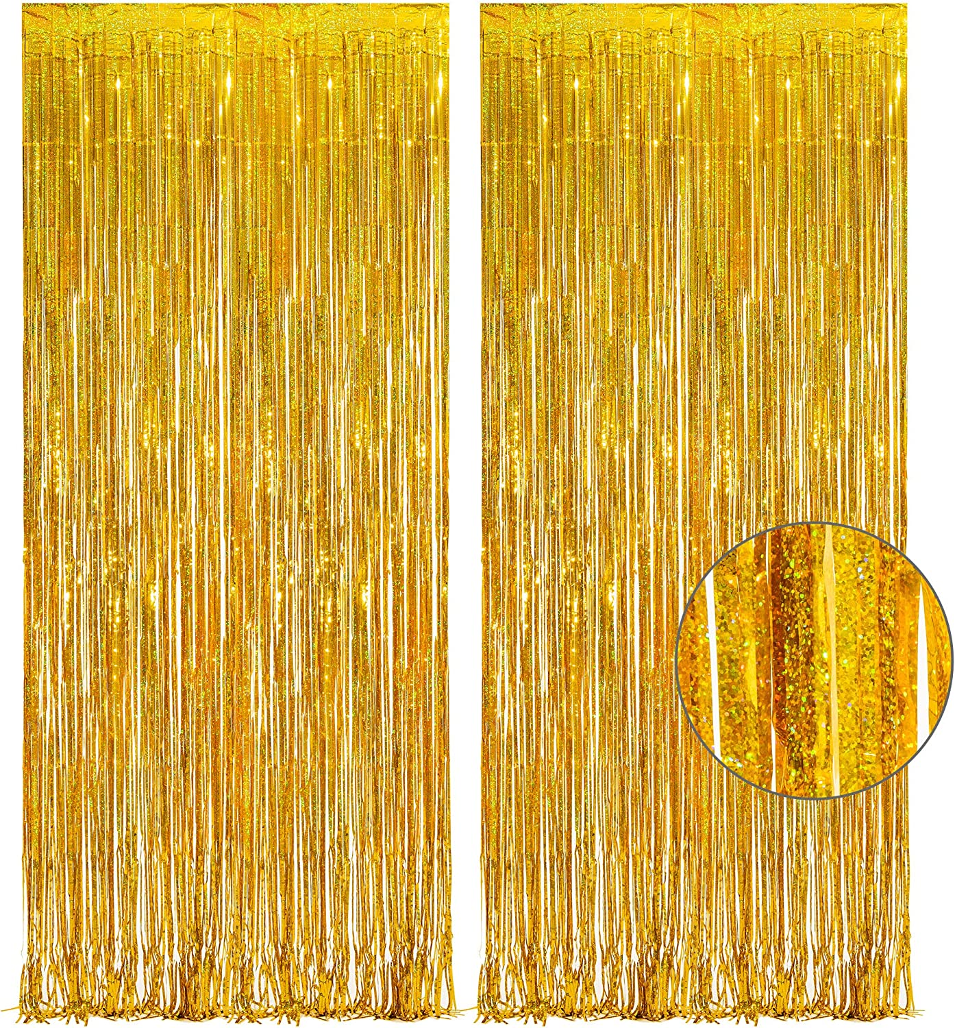Gold Fringe Curtain Tinsel Backdrop - GREATRIL Foil Fringe Curtain Party Streamers for Prom 2025 NYE New Years Eve Birthdays Christmas Theme Party Decorations Pack of 2