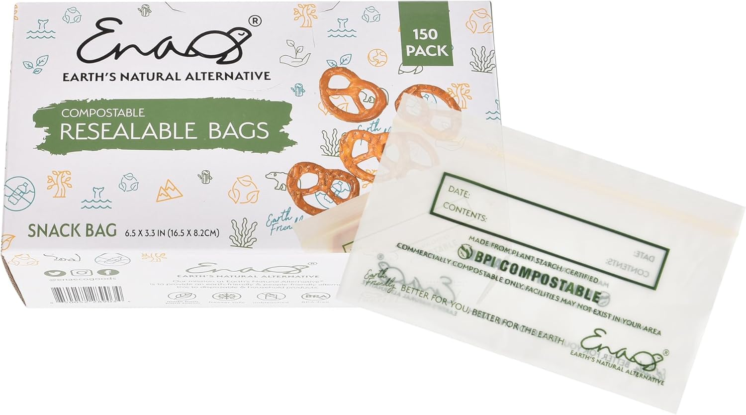 100% Compostable Food Storage Bags [Snack 300 Pack] Eco-Friendly Freezer Bags, Resealable Bags, Heavy-Duty, Reusable, Off-White by