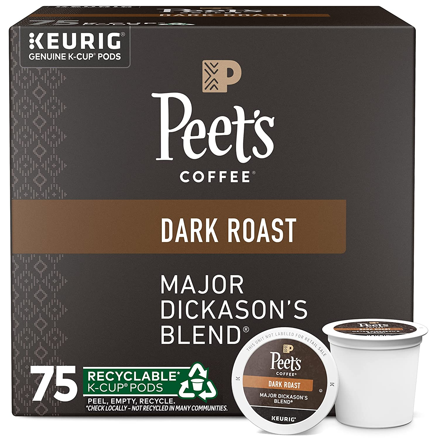 Peet'S Coffee, Dark Roast Keurig K-Cup Pods - Major Dickason'S Blend 75 Count (1 Box of 75 K-Cup Pods)
