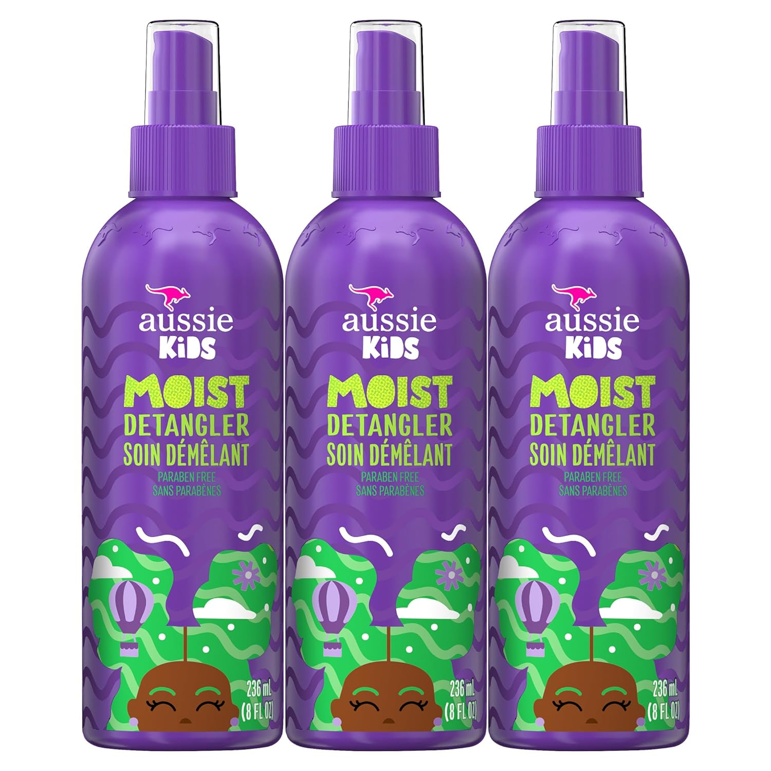 Kids Moist Detangler Spray, Sulfate & Paraben Free, Moisturizing & Tangle-Free Hair Care for Kids, Cruelty-Free, 8 Fl Oz Each, 3 Pack