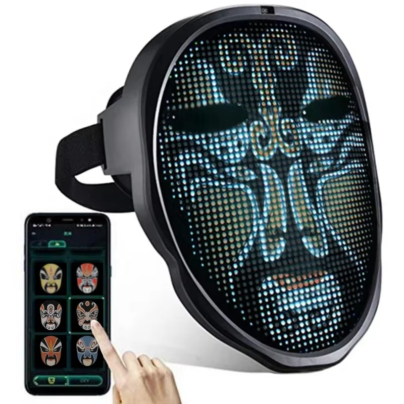 Bluetooth LED Face Mask – Programmable Light-Up Carnival Mask with App & Gesture Control for Halloween & Cosplay
