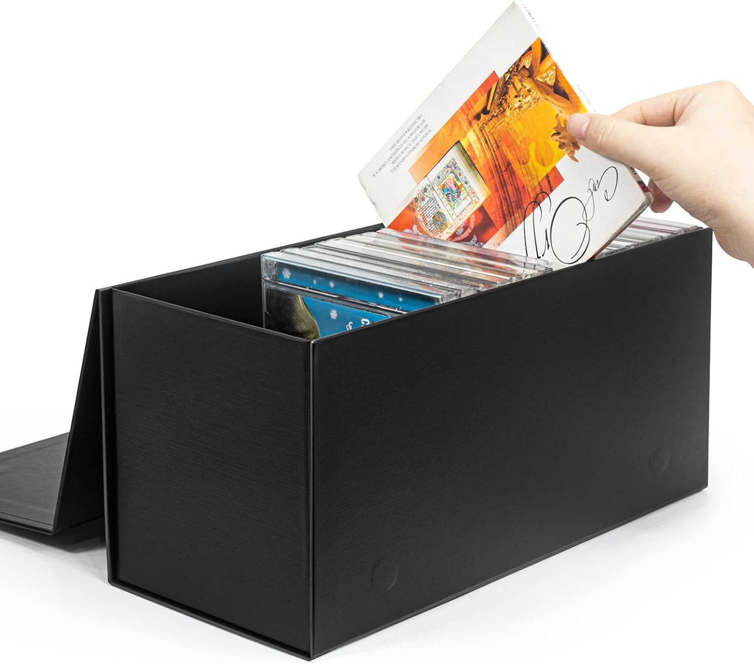 CD Storage Box, DVD Storage Box- Durable 5.2 X 5.75 X 12 Inch Disc Holders with Lids, Store up to 30 Cds- Black 1 PACK