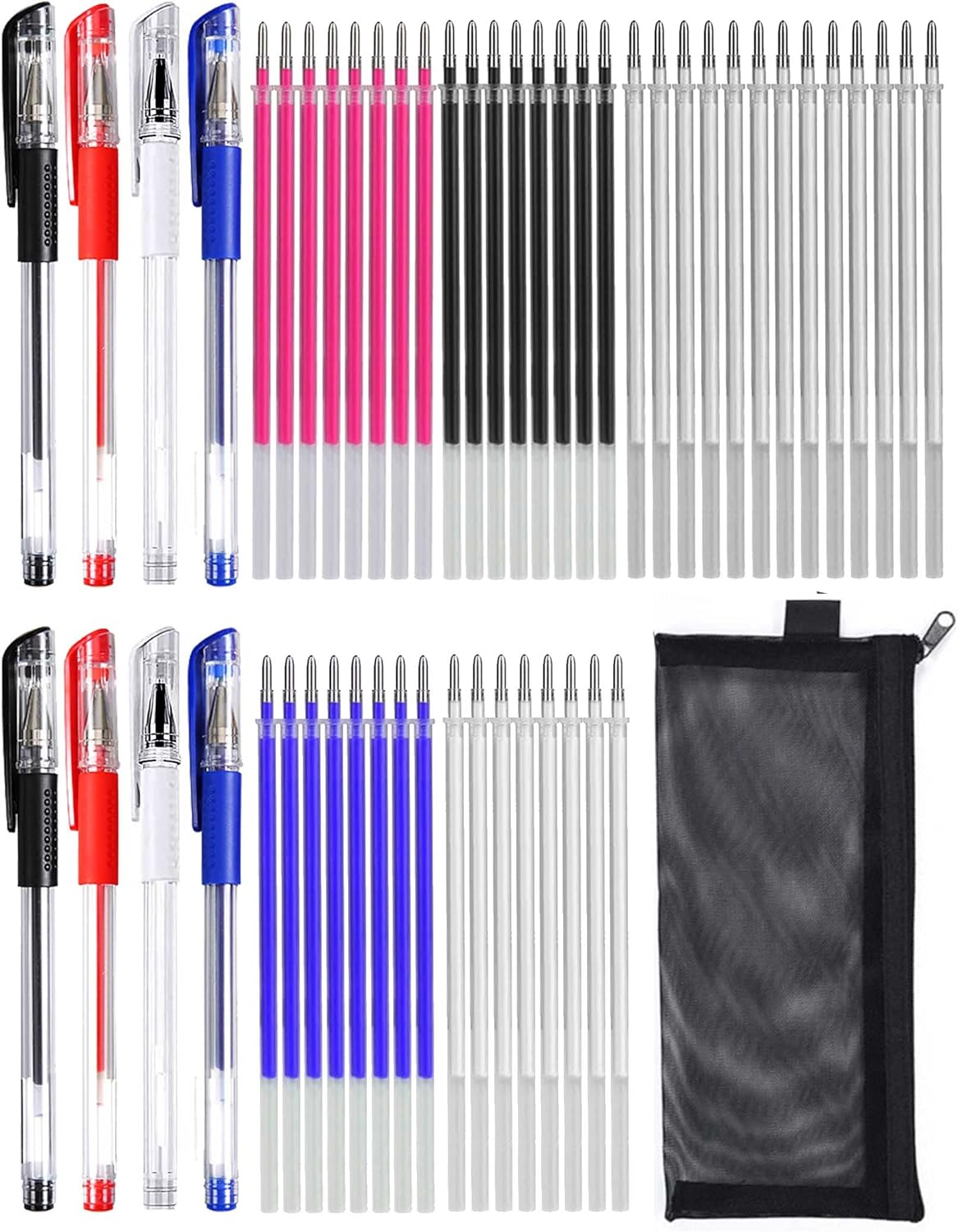 54 Pcs Heat Erasable Fabric Pens Set Includes 8 Pcs Heat Erasable Pens for Fabric with 45 Refills and Pen Bag, Fabric Markers for Leather PU Sewing Supplies, Dressmaking, Quilting Gifts (5 Colors)