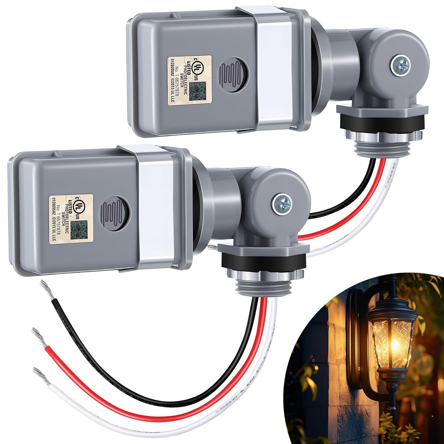 2 Pack Photocell Sensor for Outdoor Lights, 120VAC 50/60 Hz Photocell IP54 Waterproof, Swivel Mount Photocells, Dusk to Dawn Sensor Photoelectric Switch for Back Yard Lightening