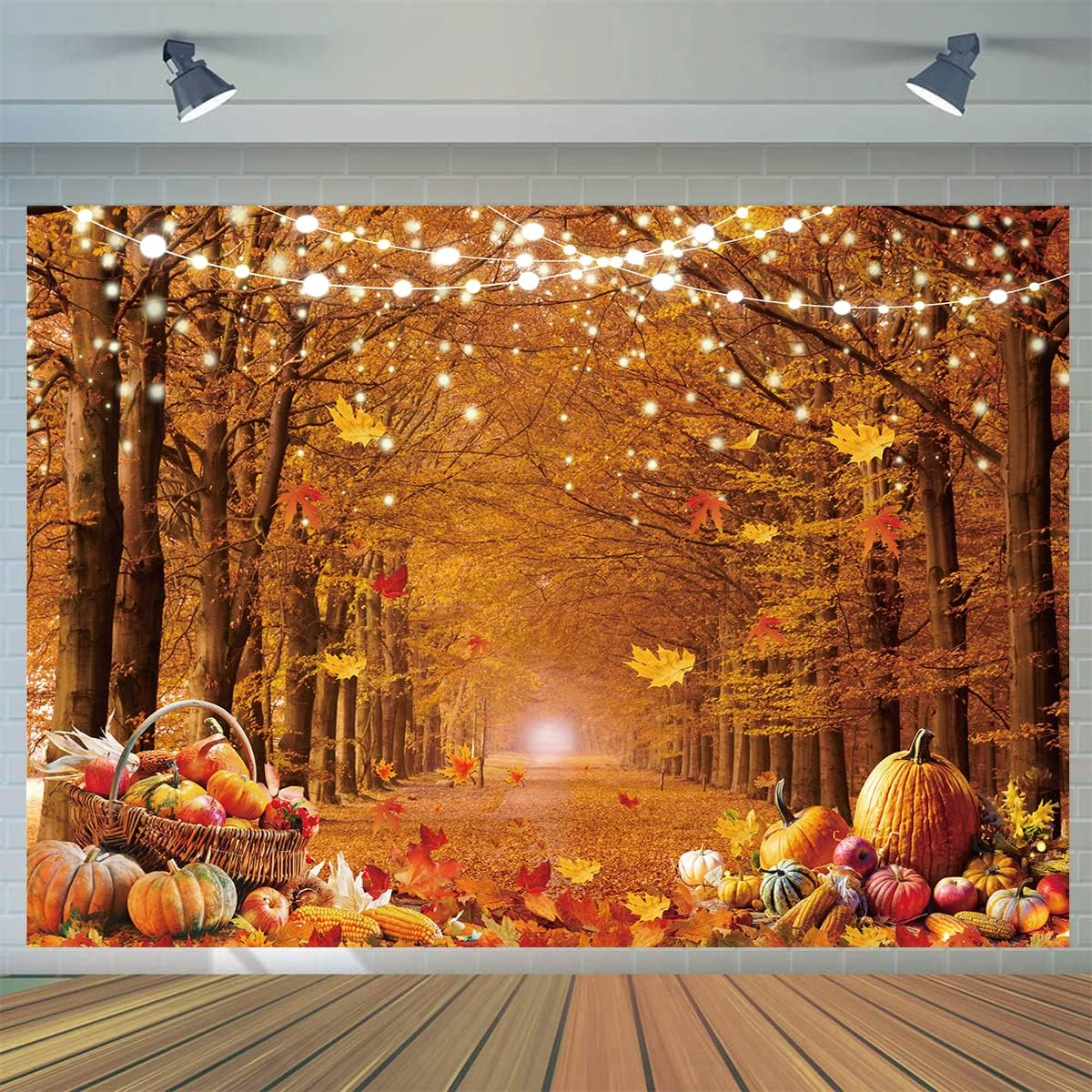 Fall Photography Backdrop 7X5Ft Autumn Leaves Pumpkin for Thanksgiving Decor