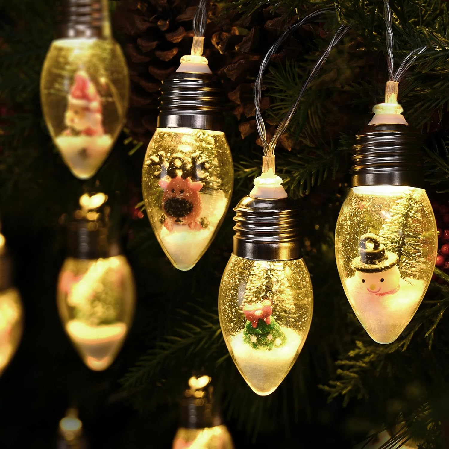 26FT Christmas Snow Globe String Lights, 40 LED Bulbs String Lights for Christmas Tree, Battery Powered Lights Christmas Indoor Decoration with Cute Ornaments for Home Bedroom Garden Xmas Decor(4Pcs)