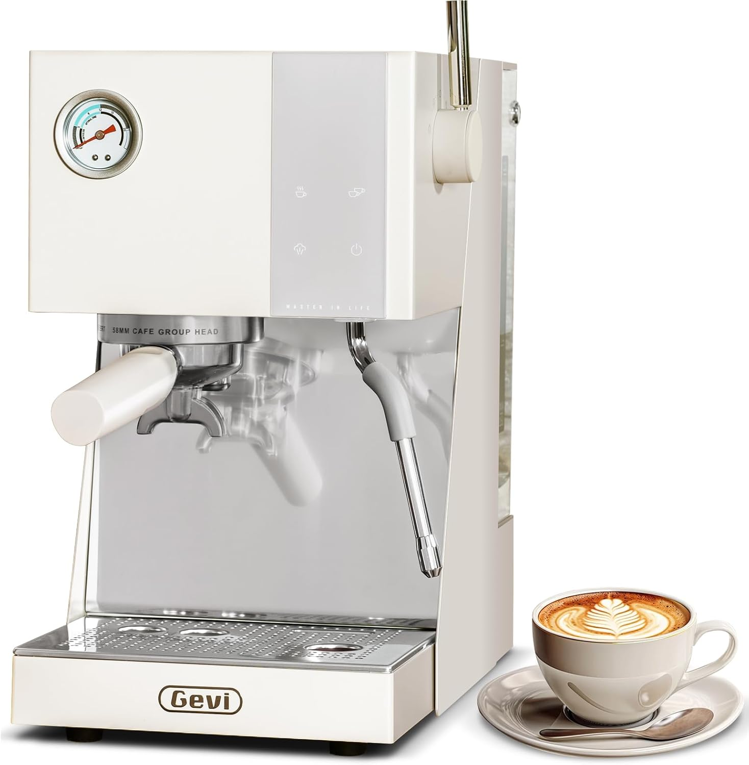 20Bar Espresso Machine with Milk Frother & Dual Display, White