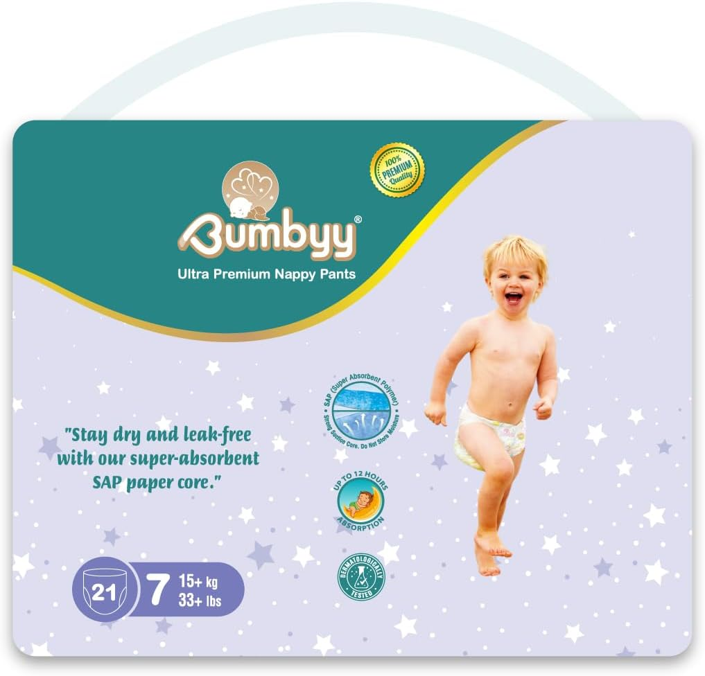 Baby Nappies Pull Ups Size 7 21 Pack – Ultra-Absorbent Leak-Proof Nappy Pants for Sensitive Skin, Hypoallergenic & Dermatologically Tested with Soft Breathable 12Hr Dry Protection 15+Kg