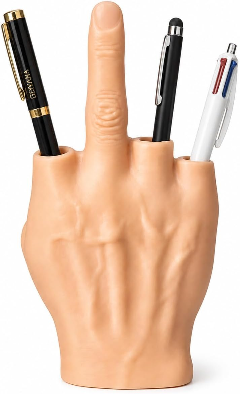 Middle Finger Pencil Holder - Funny Pen Holder Desk Office Decor - Funny Gadget Great Gift Idea for Father'S Day Christmas White Elephent - Unique Gift for Coworker Friend Family