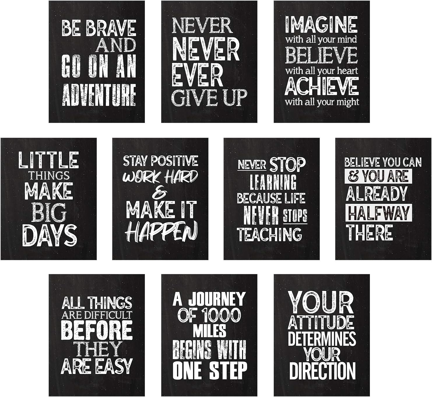 10 Pieces Inspirational Wall Poster Positive Quote Posters Wall Decor Affirmation Art Posters with 80 Glue Point Dots for Classroom Living Room Office Walls Decorations (Black White, 11 X 14 Inch)