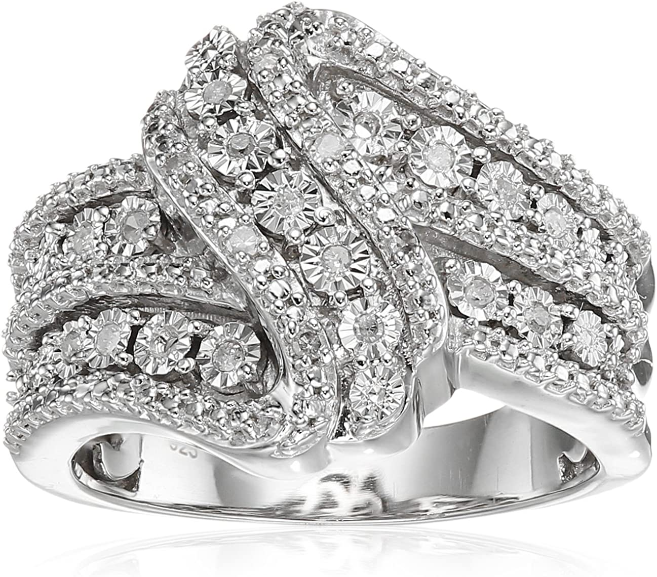 Classic Twist with White Diamond Sterling Silver Ring (1/10Cttw, I-J Color, I2-I3 Clarity)